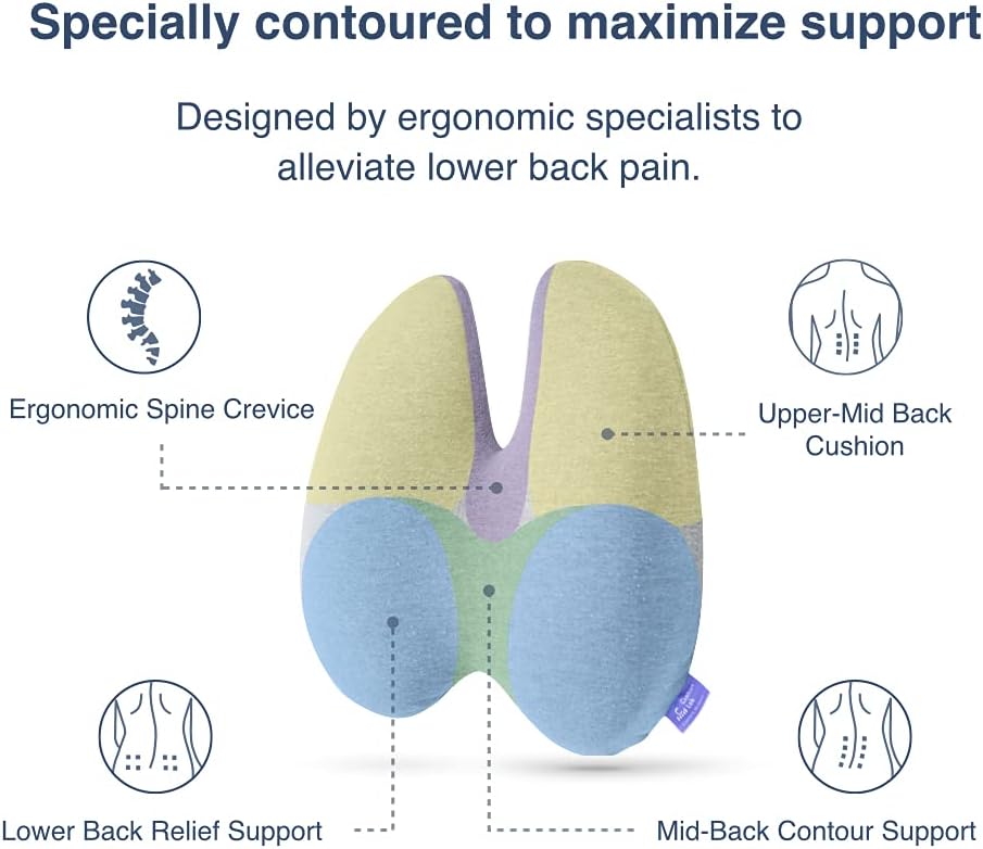 C CUSHION LAB Extra Dense Lumbar Pillow - Patented Ergonomic Multi-Region Firm Back Support for Lower Back Pain Relief - Lumbar Support Cushion with Strap for Office Chair, Car, Sofa, Plane - Black - Image 3