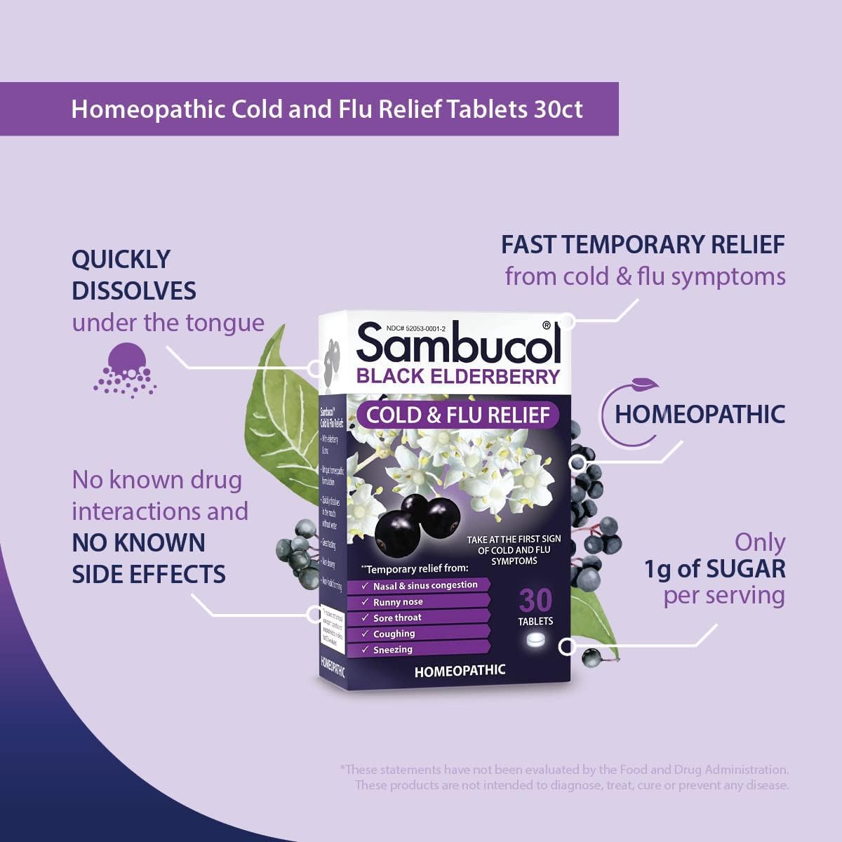 Sambucol Cold and Flu Relief Tablets - Quick-Dissolving - 30 Count | Homeopathic Black Elderberry Cold Medicine, Drowsy Free Remedy for Adults with Zinc, Flu Tablets for Men & Women - Image 5