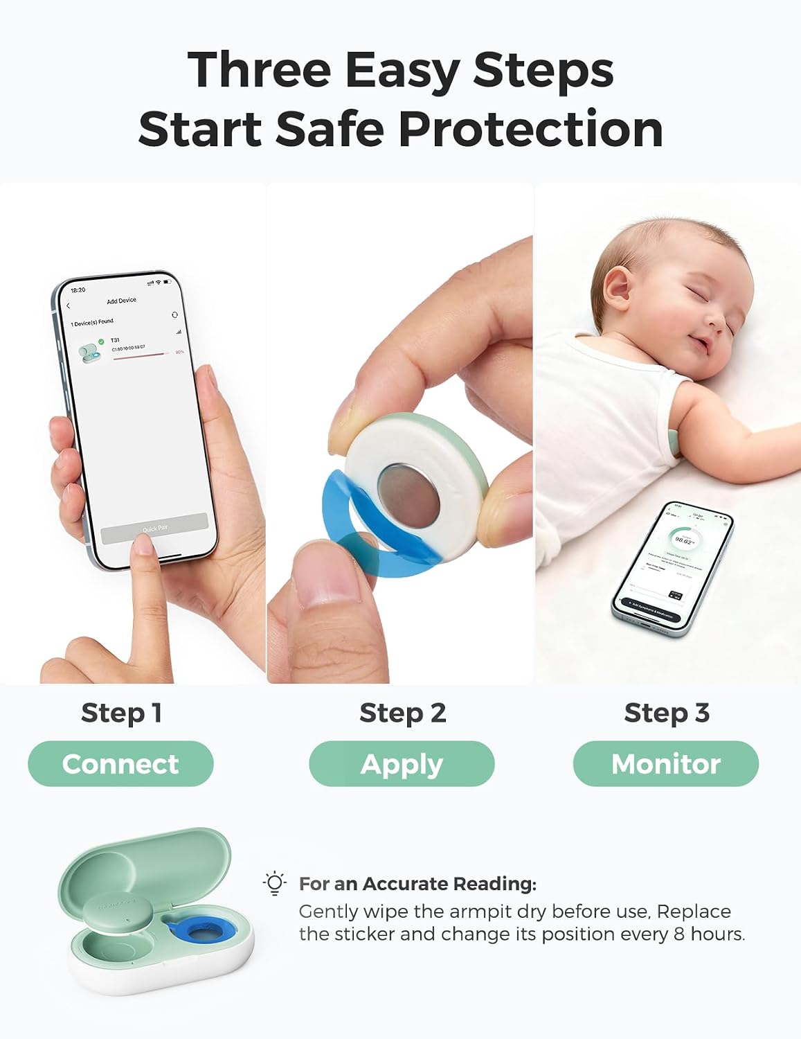 Momcozy Wearable Digital Thermometer for Baby, Continuous App Monitoring | Medical-Grade ,High Accuracy Thermometer for Kids & Infants, Instant Reads, Hypoallergenic 3M Sticker,APP Alert,Visual Trends - Image 7