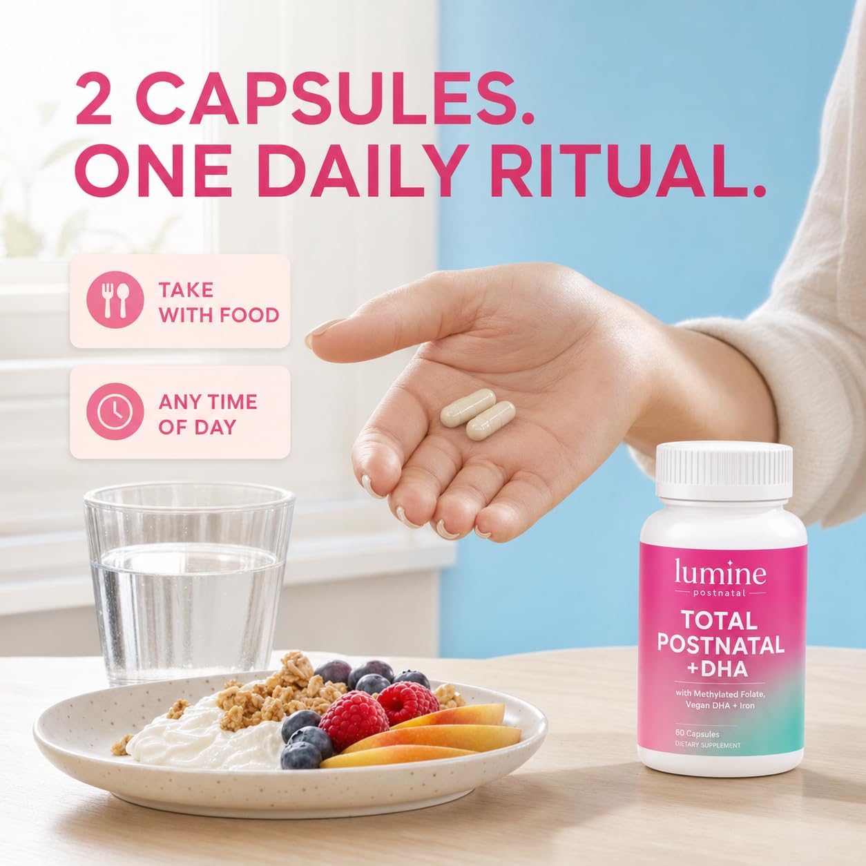 LUMINE Organics Postnatal Vitamins for Women 60 Capsules, Total Postnatal Vitamins with Vegan Algae DHA,Methylated Folate,Iron,Postpartum Recovery Support - Image 7