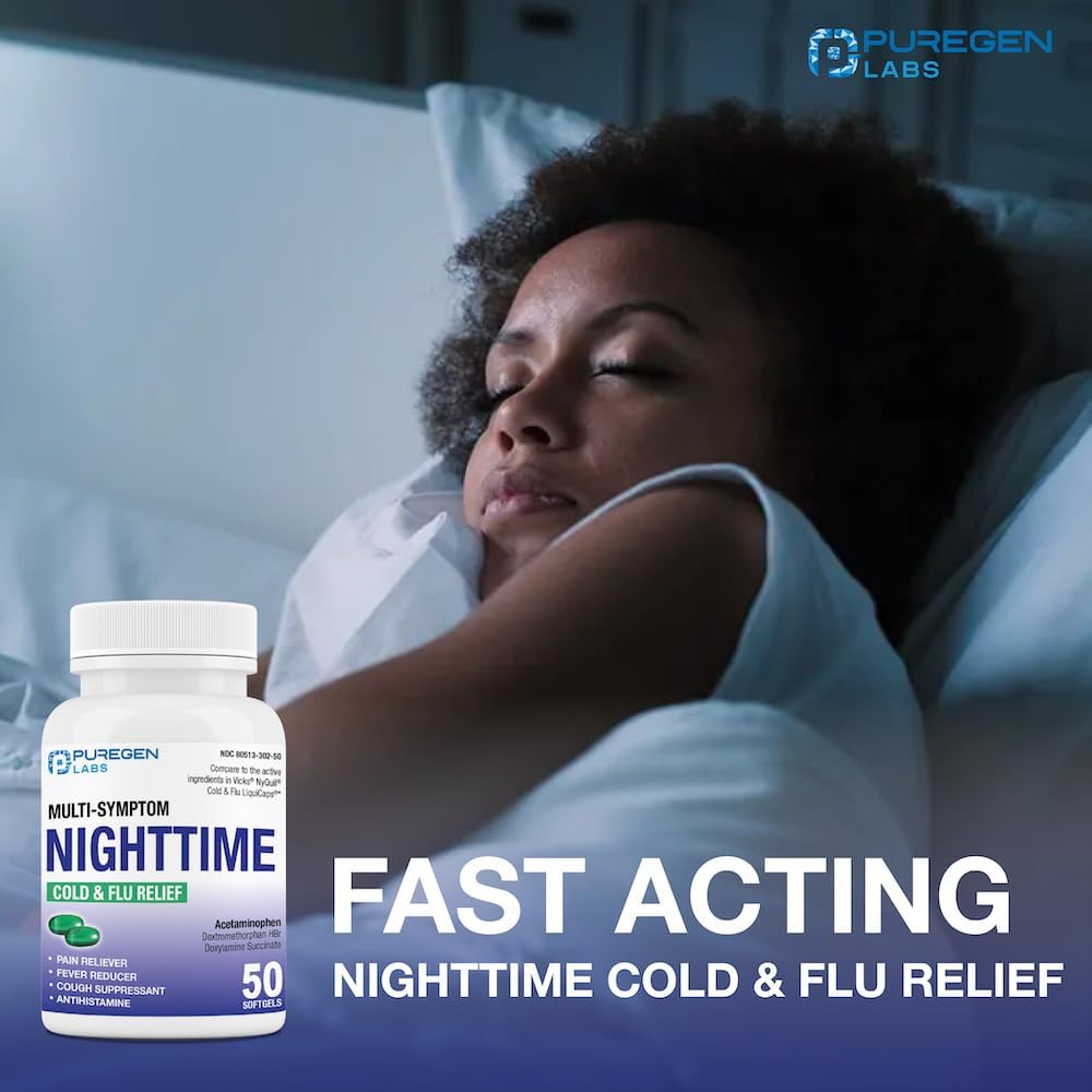 Puregen Labs Daytime and Nighttime Combo Pack, Cold and Flu Relief Medicine | Powerful Multi-Symptom Daytime and Nighttime Relief for Headache, Fever, Sore Throat, Cough, Congestion and Aches - Image 7