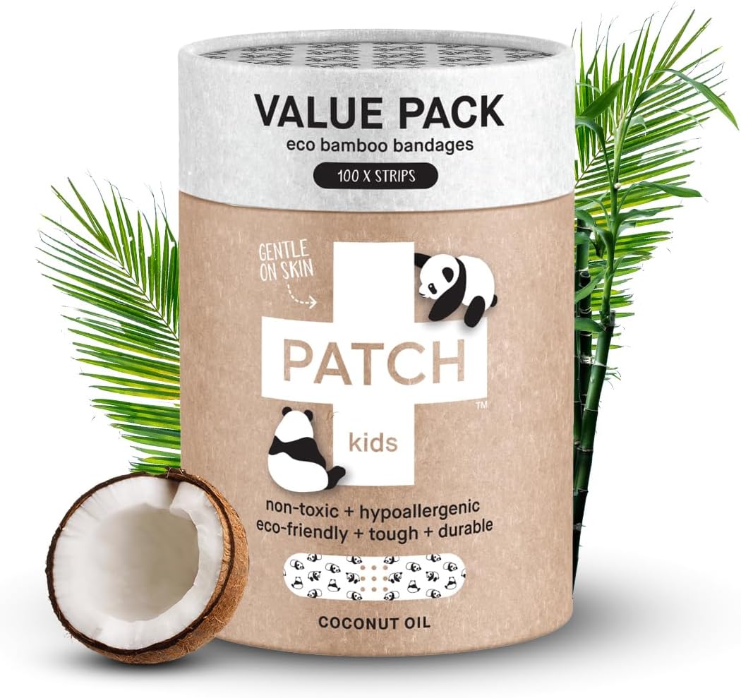 PATCH 100 Pieces, Coconut Oil, Value Pack, Kids Panda Eco-Friendly Bamboo Adhesive Bandages for Scratches & Grazes, Hypoallergenic Wound Care for Sensitive Skin, Biodegradable, Latex & Plastic Free - Image 6