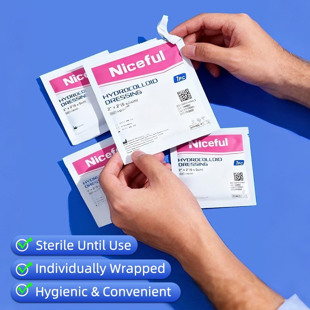 Niceful Hydrocolloid Bandages 2"x2", 20 Count | Waterproof, Advanced Healing, Extra Thin, Hydrocolloid Dressing Patches, for Blisters, Mild burns, Bed Sores - Image 3