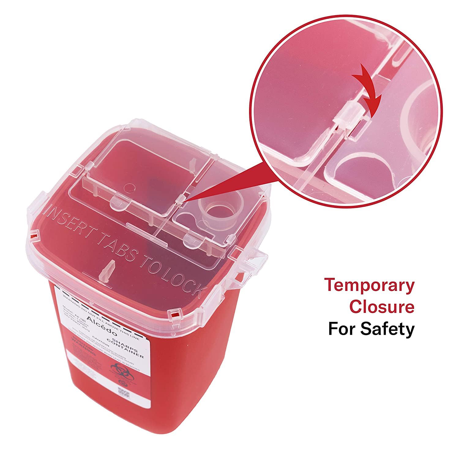 Alcedo 1 Quart Sharps Container (1-Pack) for Needle & Syringe Disposal | Small & Portable, Built-In Needle Removal Port, Temporary Safety Closure, Clear Lid, Ideal for Home, Travel & Professional - Image 5