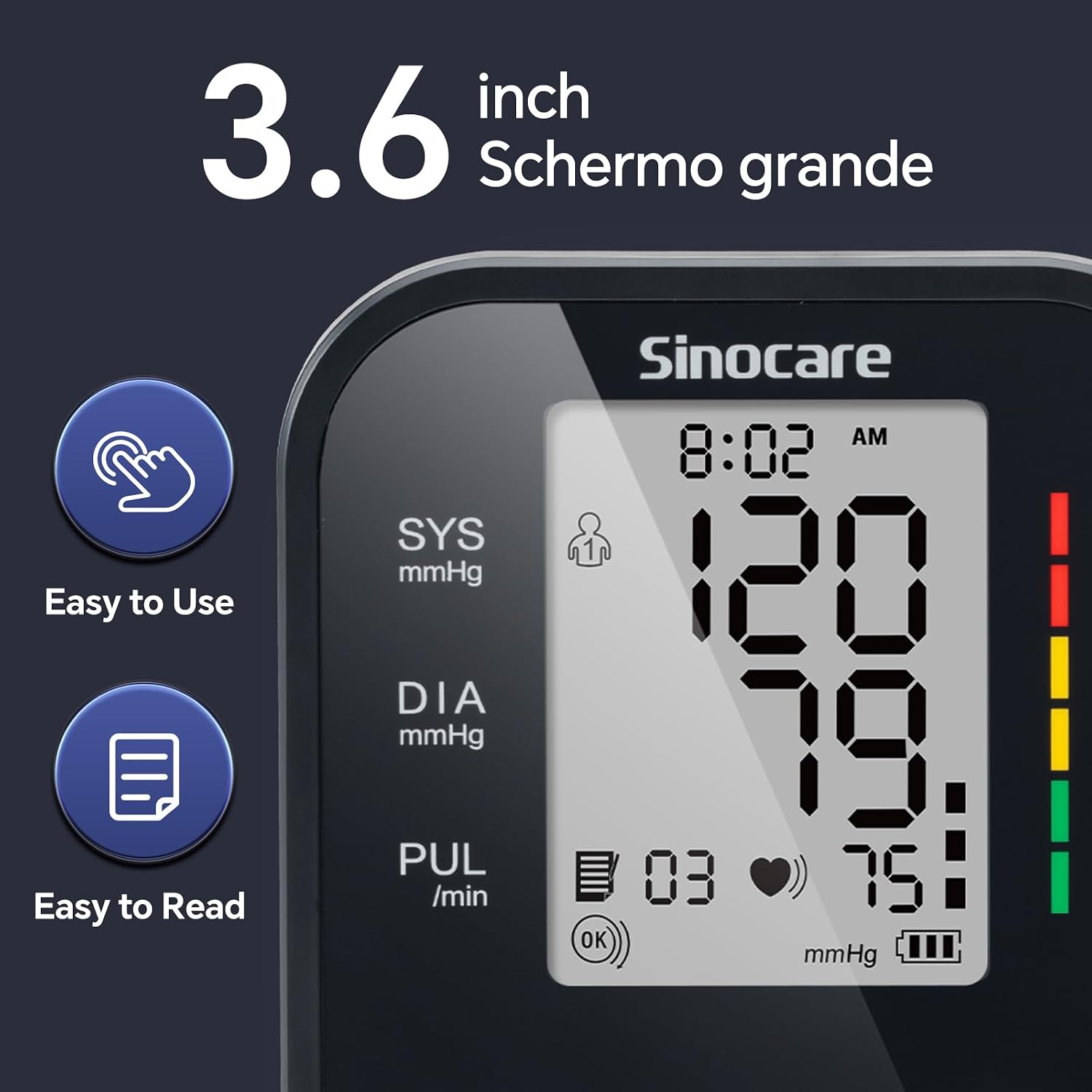 Sinocare Blood Pressure Monitor, Upper Arm Blood Pressure Monitors for Home Use, Adjustable Arm Cuff 8.6"-16.5", One-Button Operation, Dual User, Accurate & Practical (Black) - Image 2