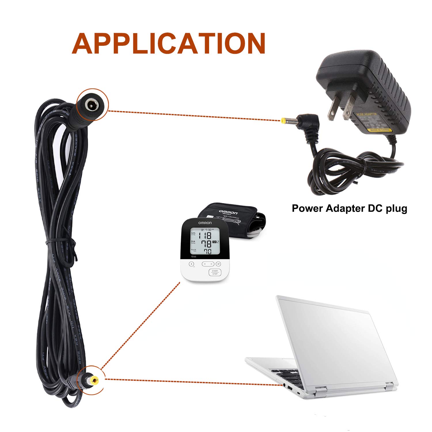 10ft 4.0mm Power Extension Cable 4.0mm x 1.7mm Extension Cord for Omron Blood Pressure Hem-ADPTW5, PSP 3000 2000 1000 - Image 7