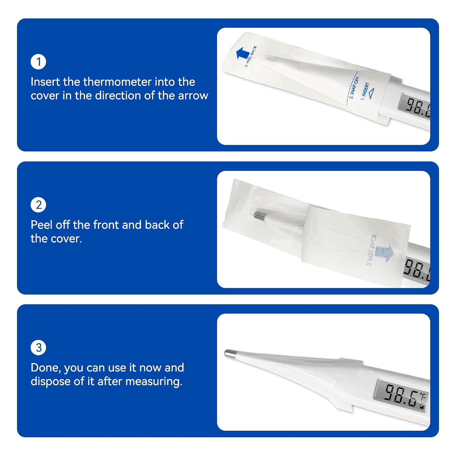 Berrcom Disposable Digital Thermometers Probe Covers Set of 100 Oral Rectal Thermometer Probe Cover Universal Thermometers Sleeves for Adult and Kids - Image 3