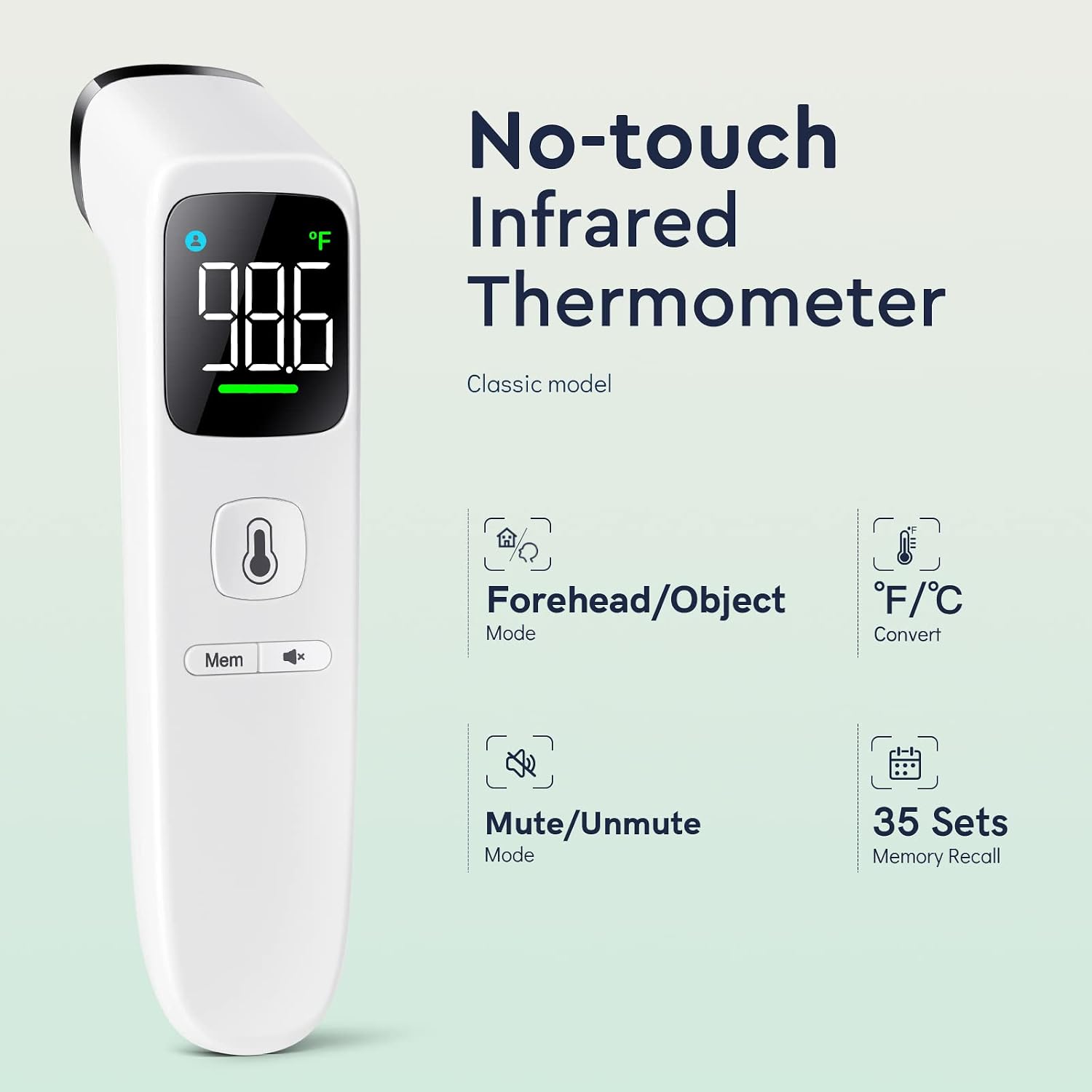 Viproud Touchless Thermometer for Kids and Adults, Accurate 1-Second Result | Large LED Screen, Fever Indicator, Mute Mode, Memory Recall, Dule Mode Forehead/Object, for All Ages - Image 2