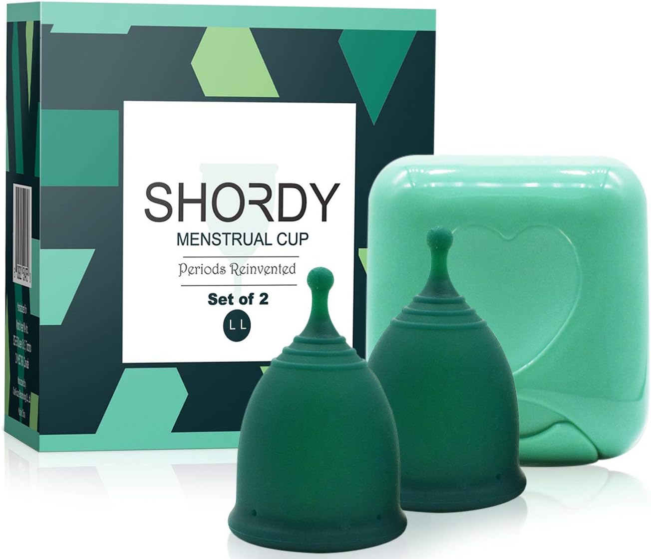 Reusable Menstrual Cups (Large) Set of 2 with Mini Box, Medical Grade Silicone, Coupe Menstruelle, Safe Period Cup, Heavy Flow Kit, Feminine Hygiene, Tampons, Pads & Disc Alternative (Green)