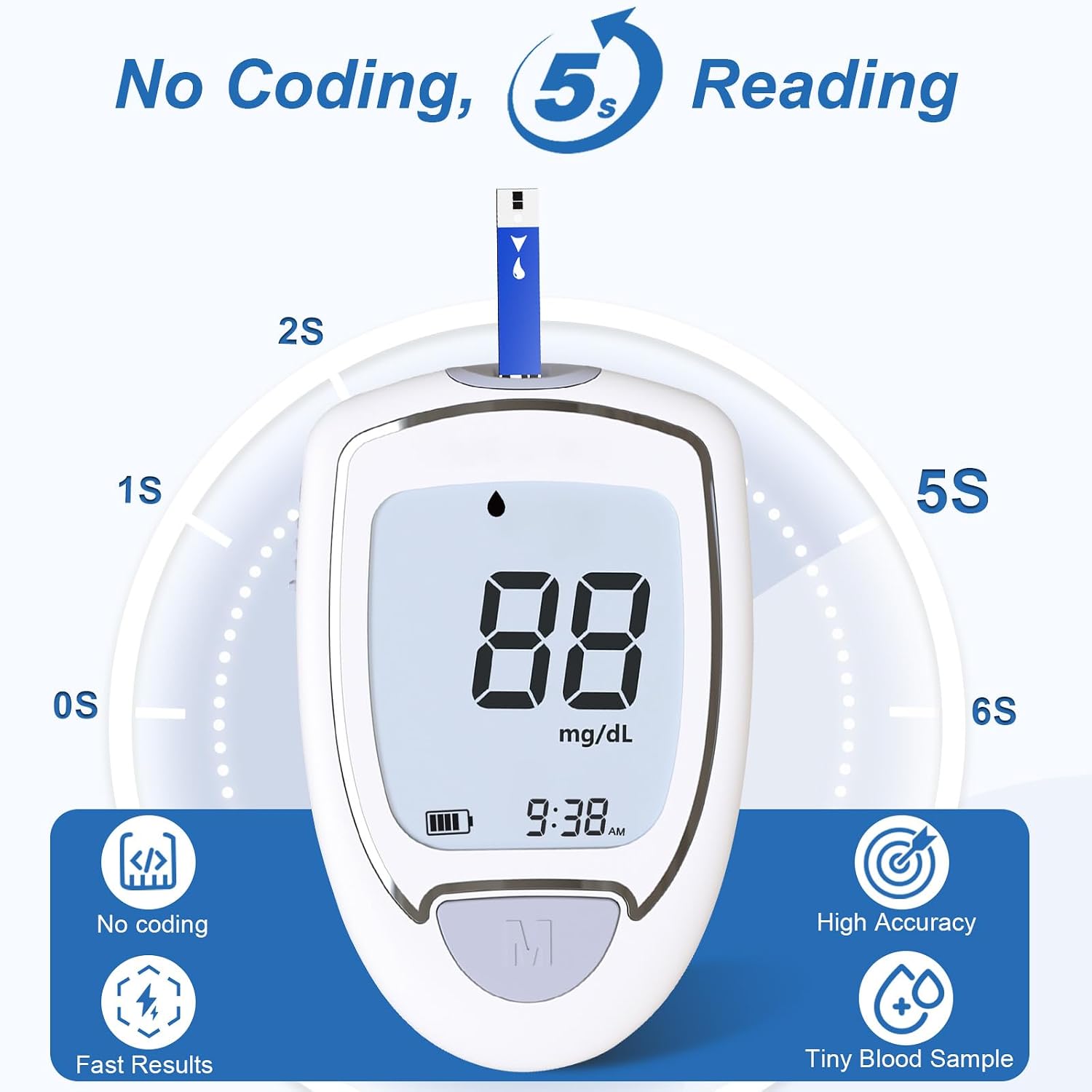 Glucose Monitor Kit, Blood Sugar Monitor with 50 Test Strips & 50 Lancets for Diabetes Testing, High Accuracy Blood Glucose Meter with Auto Eject, No Coding & Large LCD for Seniors, Glucometer Diabetes Testing Kit for Travel & Home Use - Image 4
