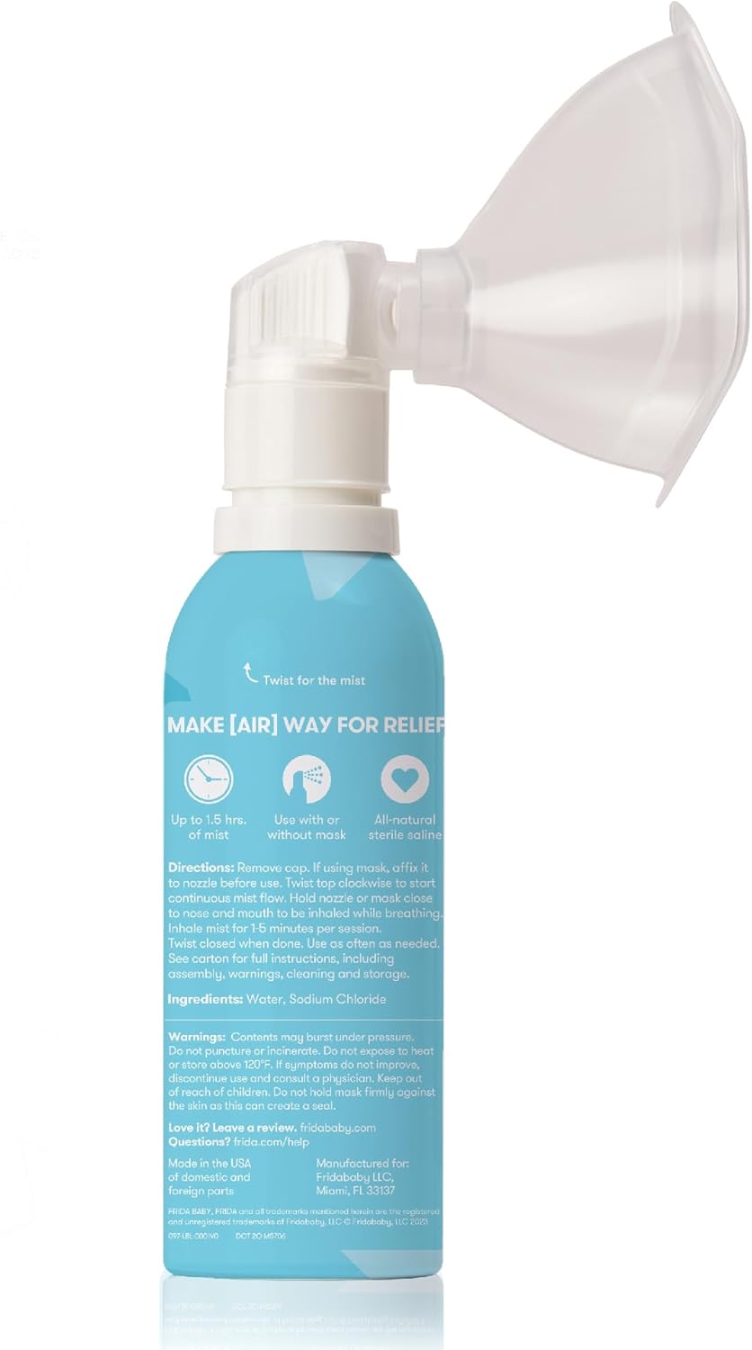 Frida Baby NoseFrida Saline Mist Nasal Inhaler, Decongestant Spray for Congestion & Allergy Relief for Babies + Kids, Nasal Saline Spray, Soothes Stuffy Nose & Sore Throat, Includes Mask - Image 7