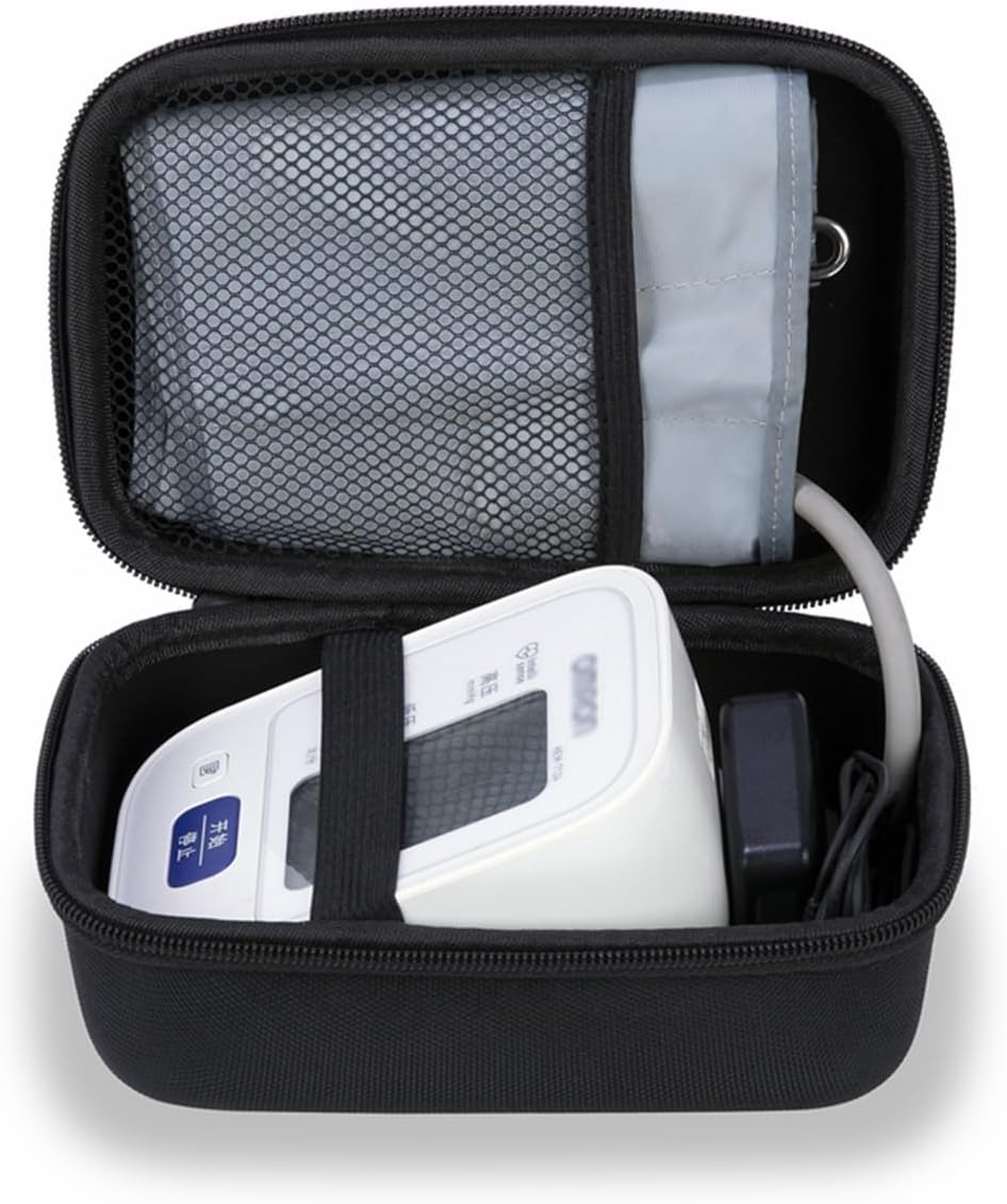 Ginsco Compact Hard Shell Case for Blood Pressure Monitor, Compatible with Omron Bronze/iHealth/Oklar, Portable Carrying Travel Case with Handle, Mesh Pocket for Cuff/Batteries/Charger (Black, M)