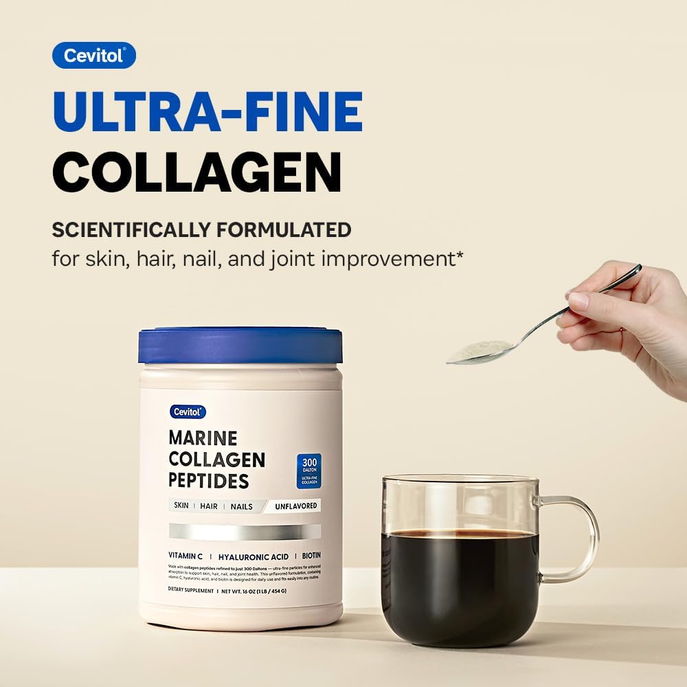 Marine Collagen Peptides - Hydrolyzed Ultra-fine Collagen Powder for Women & Men, Hyaluronic Acid, Biotin, Vitamin C, for Skin, Hair, Nails, Joints, Non-GMO, Unflavored, Easily Dissolved, 16oz - Image 2