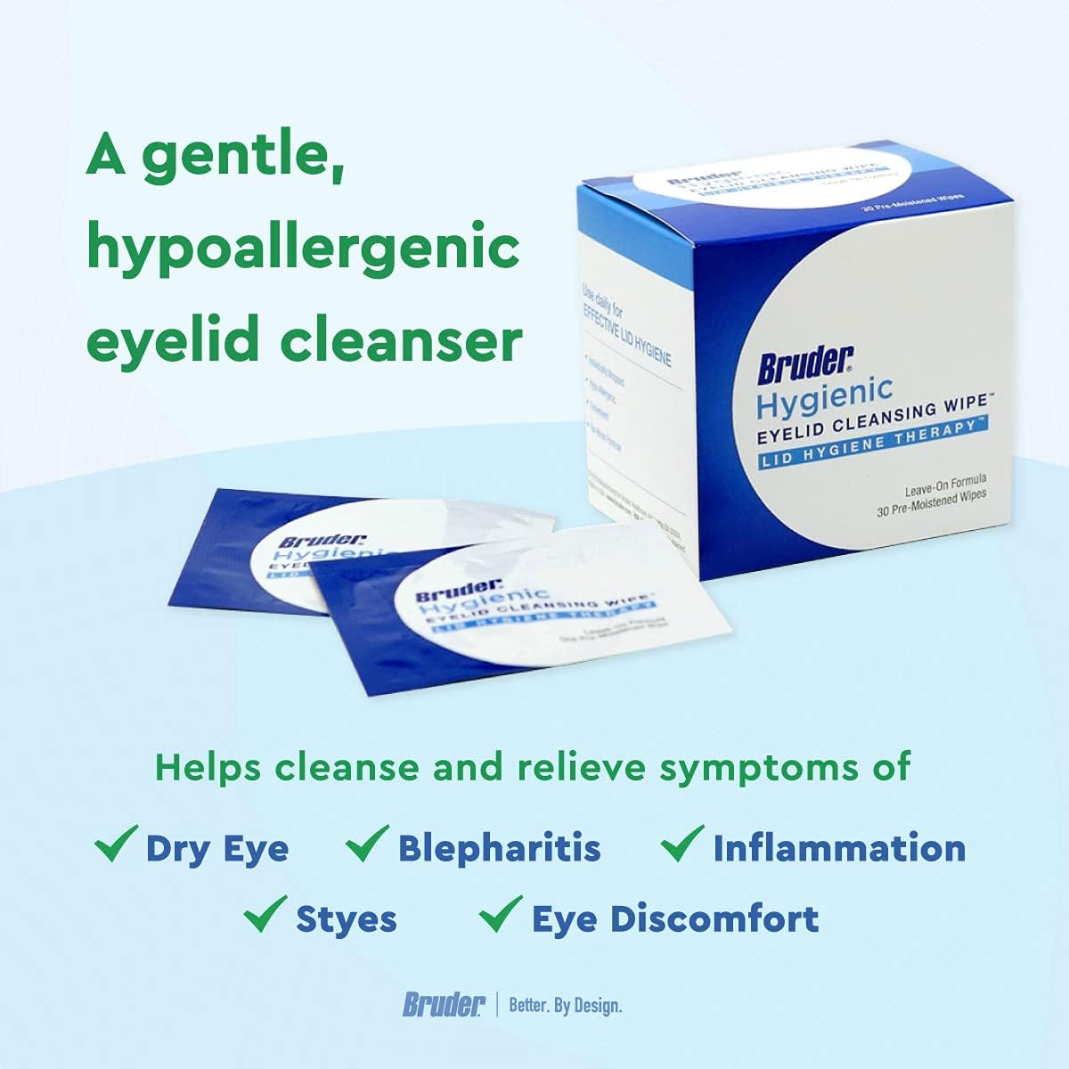 Bruder Hygienic Eyelid Cleansing Wipes | Rinse-Free Exfoliating Wipes Remove Excess Oil and Debris from Eyelids & Lashes | Remove Make Up & Oil l Eye Care l Eye Cleanse l Non-Allergenic l 30 Count Box - Image 2