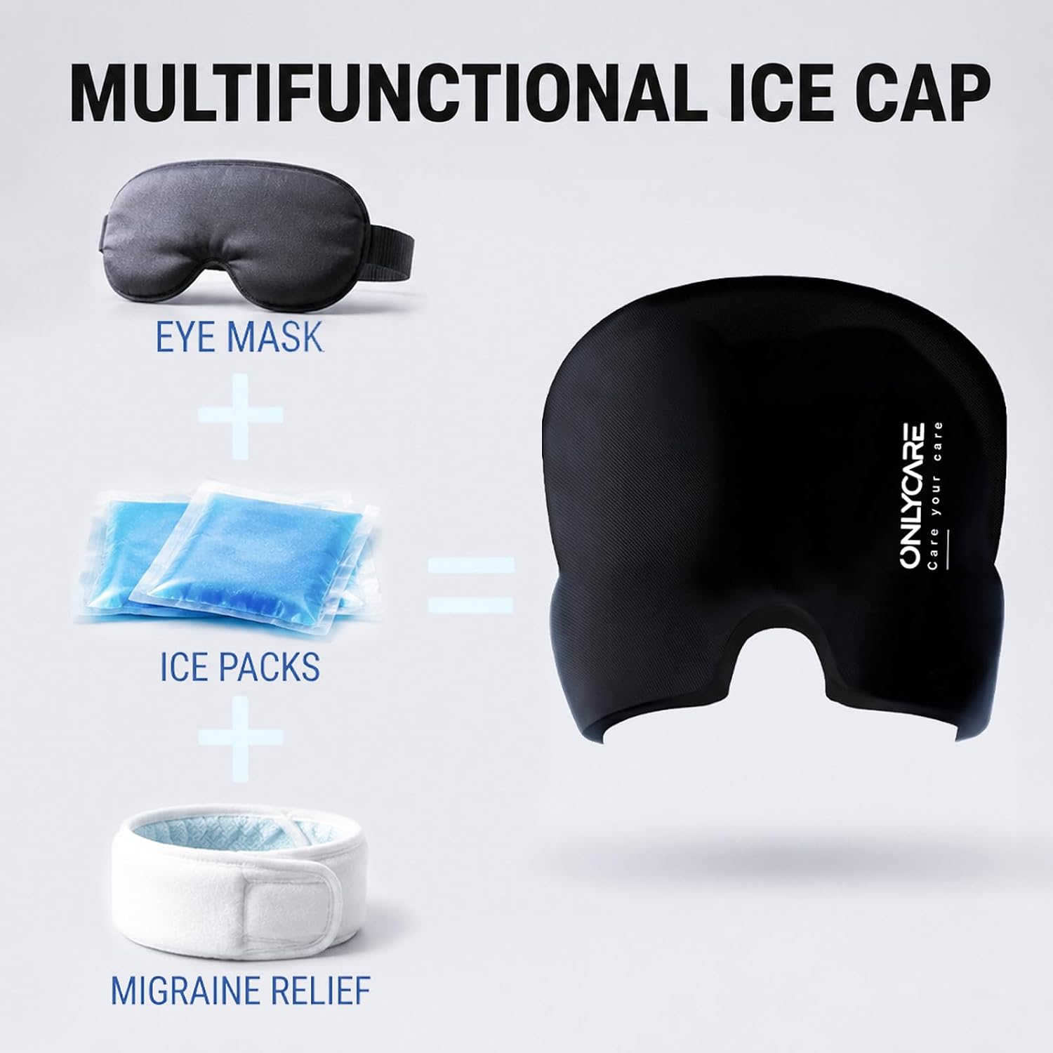 ONLYCARE Migraine Relief Cap, Headache Relief Cold Cap with Odorless Gel | Cooling Hat Head Wrap Soothing Face Ice Pack Mask Products for Tension Stress Hangover & Puffy Eyes, Relaxing Gifts for Women - Image 7