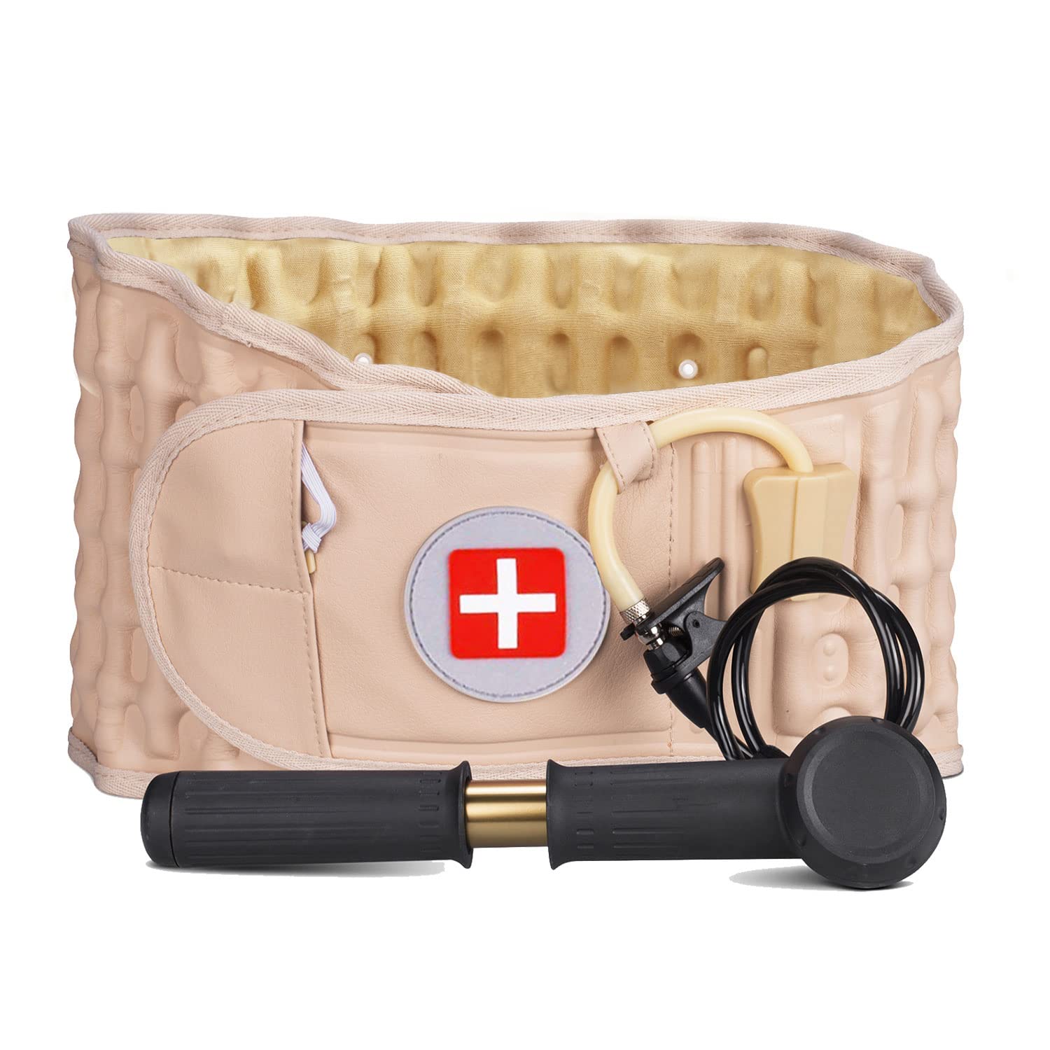 Decompression Back Belt, Inflatable Back Brace for Back Pain,Beige | Inflatable air columns for lumbar support, Relieves herniated disc & lumbar strain, Fits 29"-49" waist, Restores spinal curve