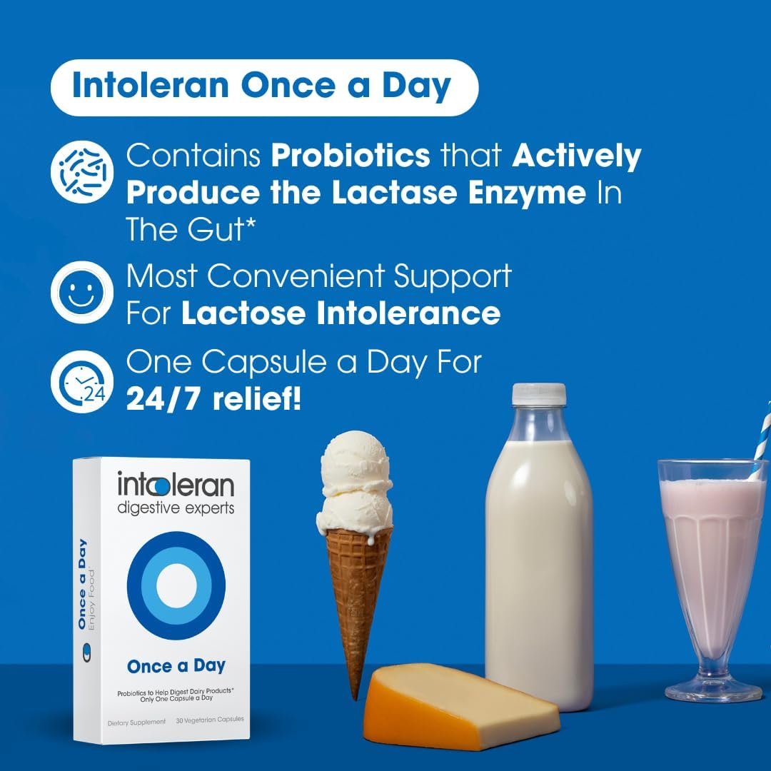 Intoleran Once a Day Probiotic Lactase Supplement - 30 Capsules | Actively Produces Lactase Enzyme, Helps Digest Dairy, 1 Capsule/Day, 6 Lactic Acid Ferments, Pure & Dairy Free - Image 3