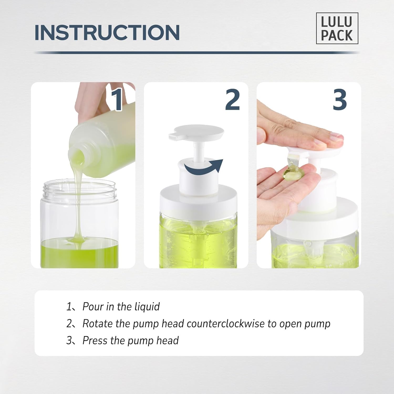 Lulupack 8oz Wide Mouth Pump Bottle, Small Dispenser for Soap & Lotion 2PCS | Plastic empty bottle for shower, refillable jar for shampoo, conditioner, hand soap, body wash, bathroom container, clear - Image 6