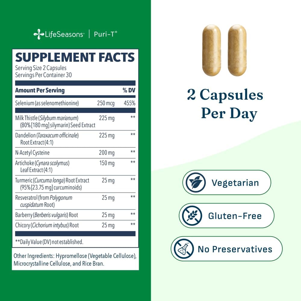 LifeSeasons Puri-T - Liver Cleanse & Detox Support Supplement - Resveratrol, N-Acetyl Cysteine, Milk Thistle, Artichoke & Turmeric - Supports Tissue Regeneration & Healthy Bile Flow - 60 Capsules - Image 5