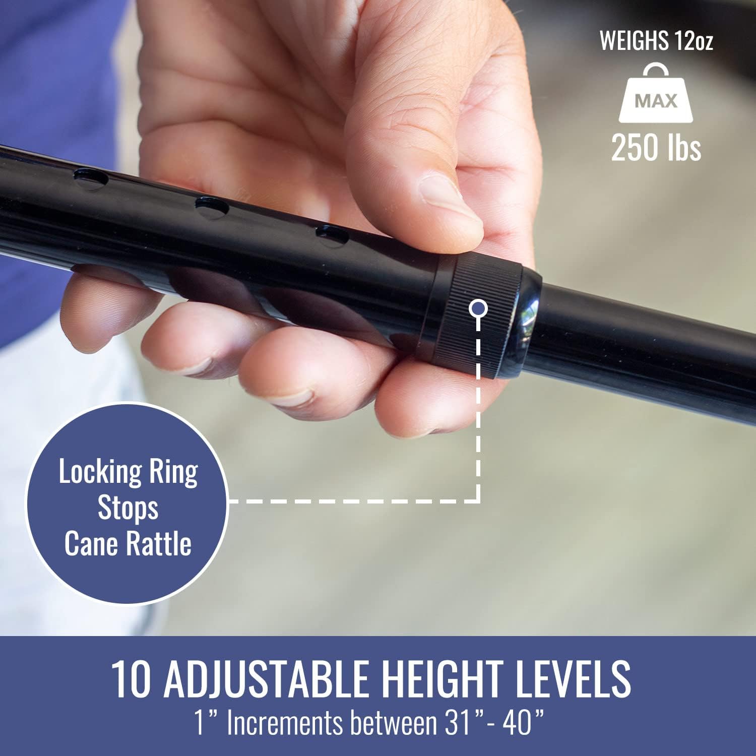 DMI Walking Cane and Walking Stick for Adult Men and Women, FSA Eligible, Lightweight and Adjustable from 30-39 Inches, Supports up to 250 Pounds with Ergonomic Hand Grip and Wrist Strap, Black - Image 3