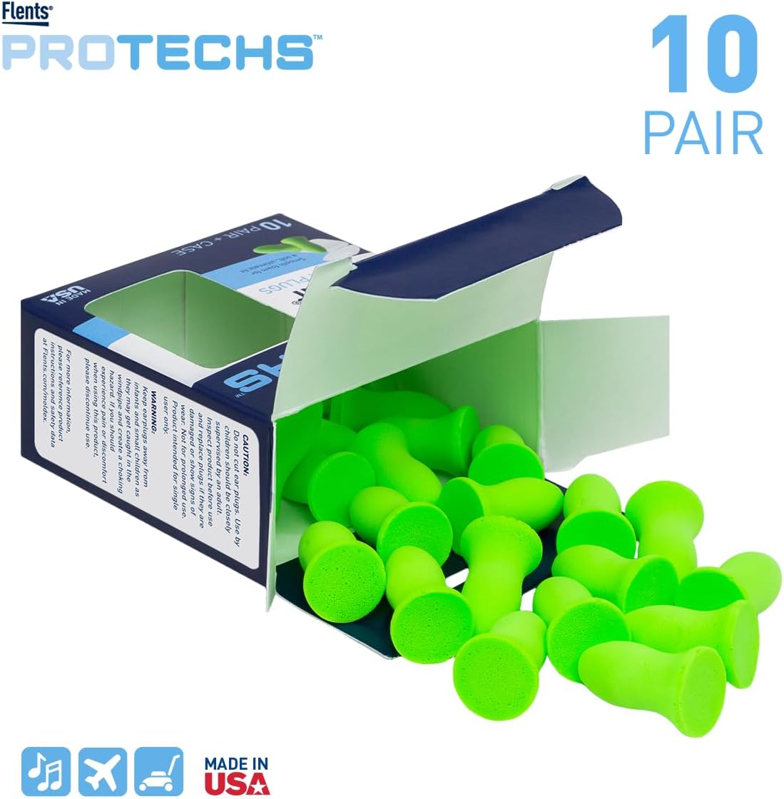 Flents Protechs Quiet Contour Foam Ear Plugs, NRR 33, 10 Pair, Green | Reusable Foam Ear Plugs for Sleeping, Snoring, Loud Noise, Traveling, Concerts, Construction, Studying, Work & Shooting - Image 2