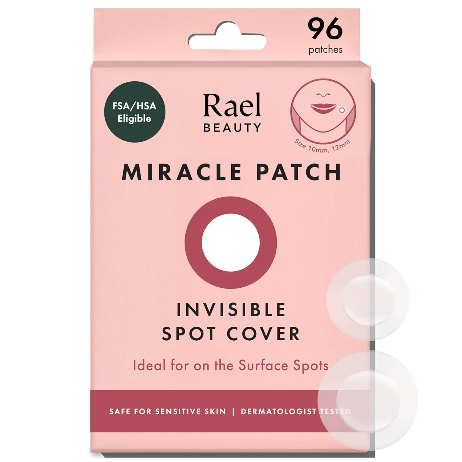 Rael Miracle Invisible Spot Cover Hydrocolloid Acne Pimple Patches (96 Ct) | Ultra-Thin Patch for Face, Absorbs Fluid From Blemishes, Facial Sticker, Korean Skin Care, Pore Care, 2 Sizes