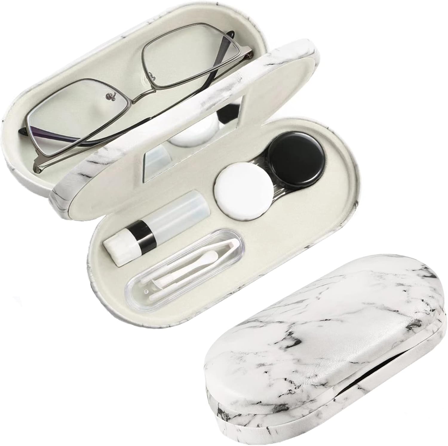 AITIME 2 in 1 Contact Lens and Glasses Case Combo,Contact Travel Case Kit | Double Sided Eye Contact Case with Remover Tool,Storage Organizer Accessories,Cute Eyeglasses Case with Contact Holder