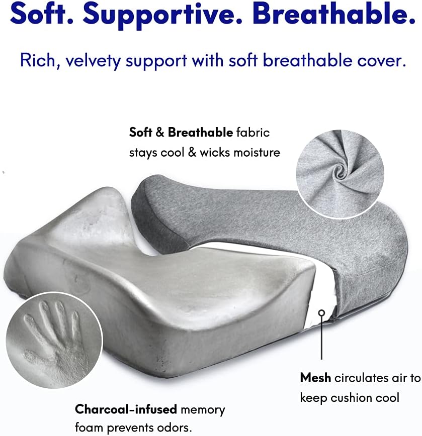 Cushion Lab Patented Pressure Relief Seat Cushion for Long Sitting Hours on Office & Home Chair - Extra-Dense Memory Foam for Soft Support. Car Pad for Hip, Tailbone, Coccyx, Sciatica - Black - Image 5