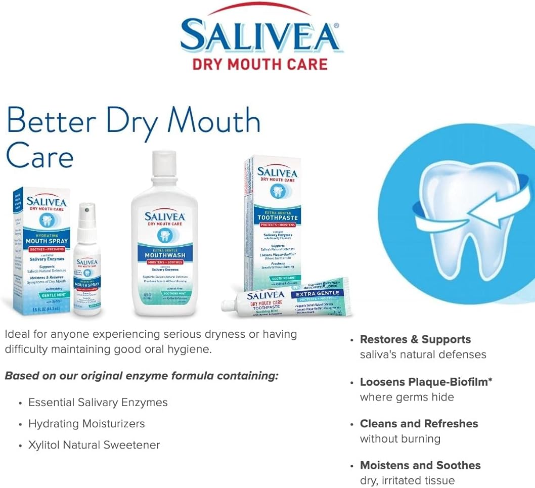 SALIVEA Soothing Dry Mouth Spray for Adults 250 Pumps Mint 1.5 oz Pack of 1 | Moisturizing saliva substitute with natural salivary enzymes aids daily oral care, mild formula for kids and adults - Image 7
