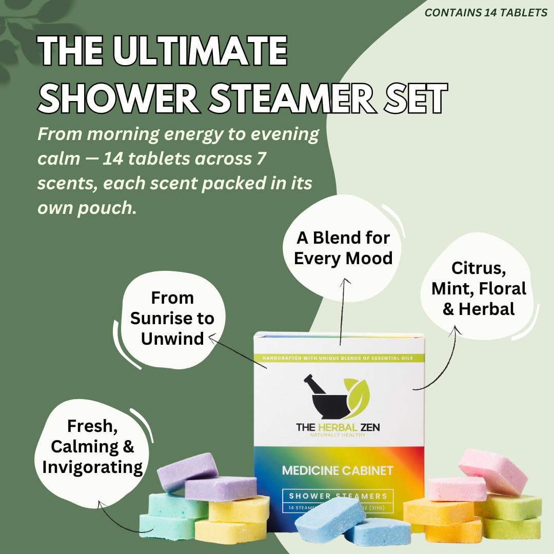 The Herbal Zen Shower Steamers Aromatherapy Pure Essential Oils - 14 Pack | 7 Blends Variety Gift Set | Shower Bombs Aromatherapy for Women and Men | Natural Vapor Tablets | Handmade in USA - Image 2