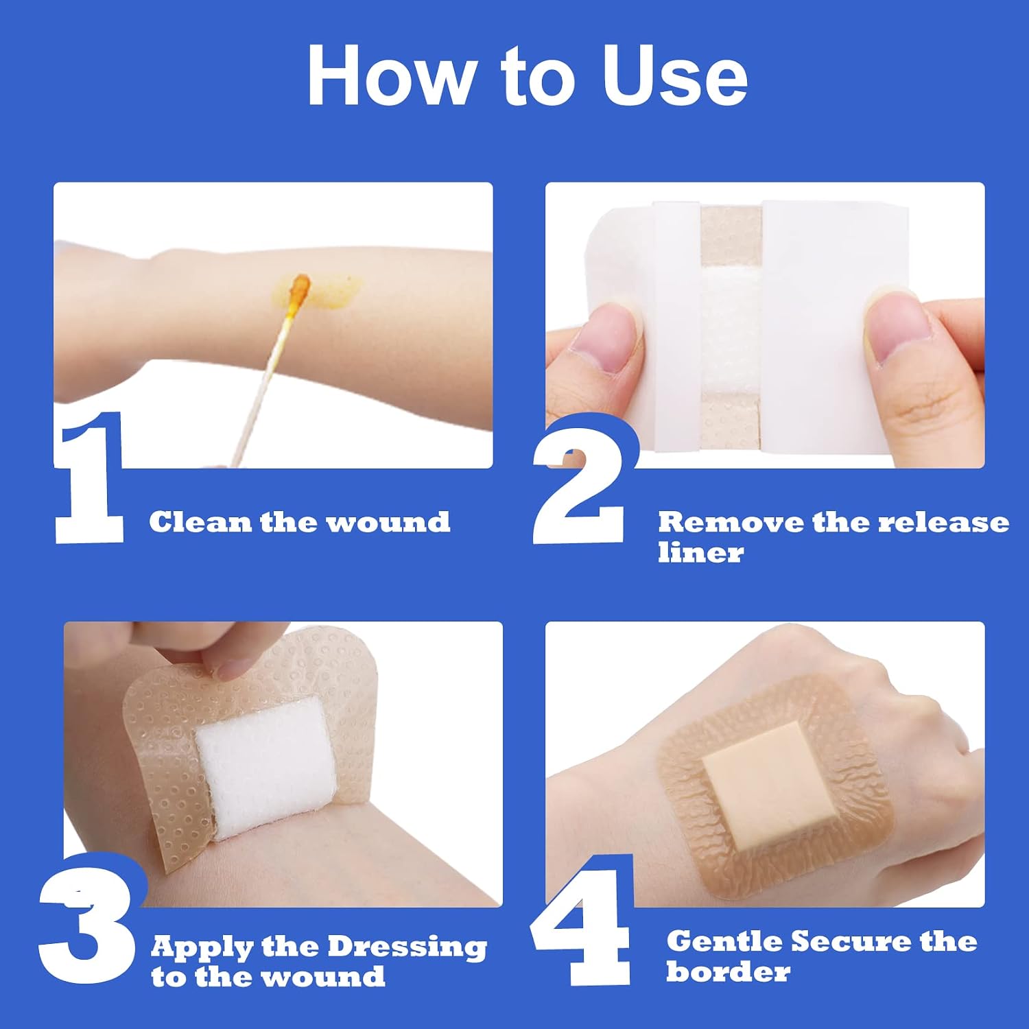 Niceful Silicone Foam Dressing Gentle Border 2"x2" 20 Count, Extra Hold | Gentle Border Foam Bandage, 5-Layer Absorption, Waterproof Pain-Free Removal, Cuts & Mild Burns, 20 Individually Wrapped - Image 6