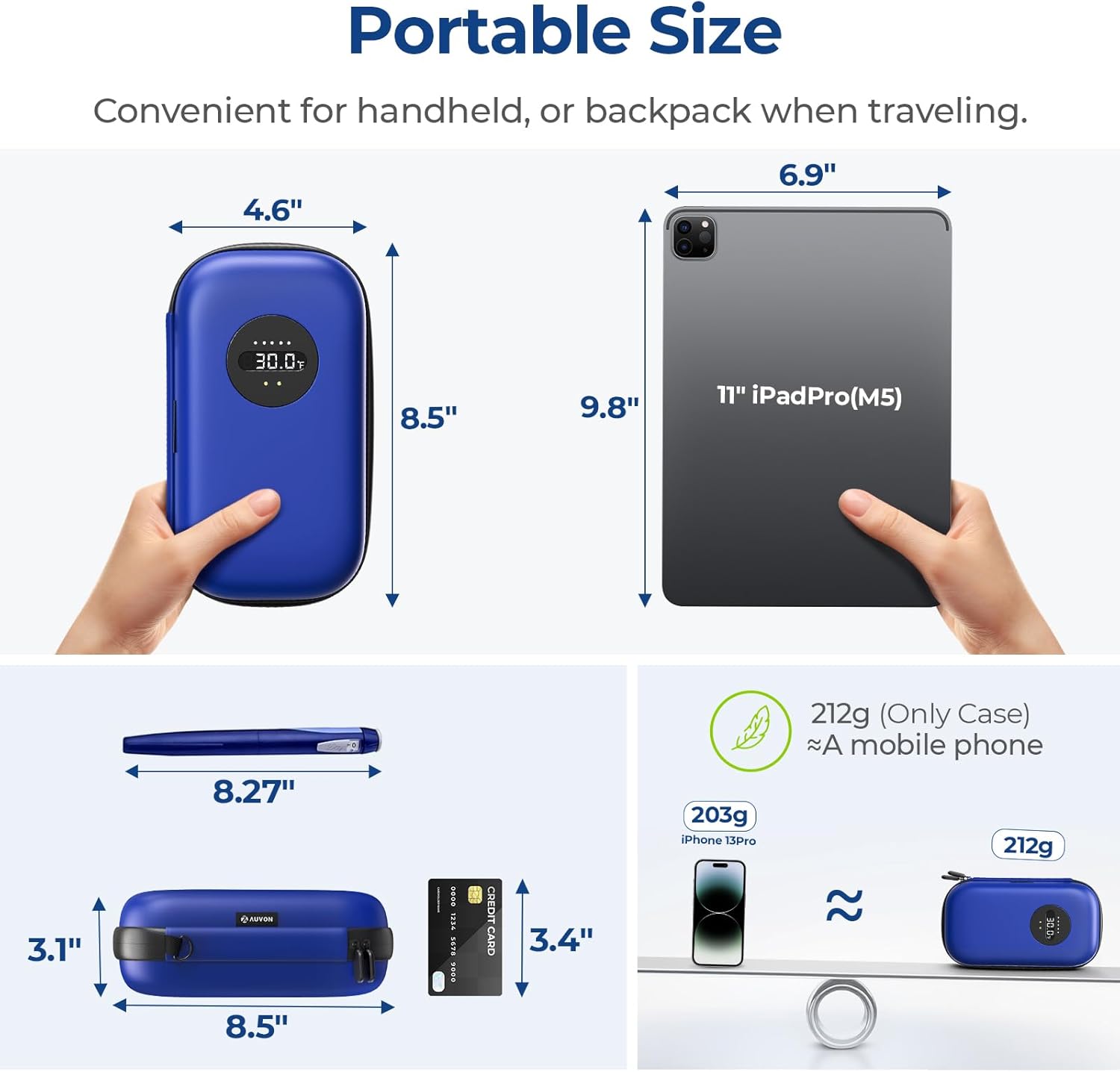 AUVON Insulin Cooler Travel Case with Rechargeable Temp Display, Insulin Pen Cooler Travel Case with 2 x 160g TSA Approved Ice Packs, Waterproof Insulated Cooler Bag for Daily Use & Trip - Image 7