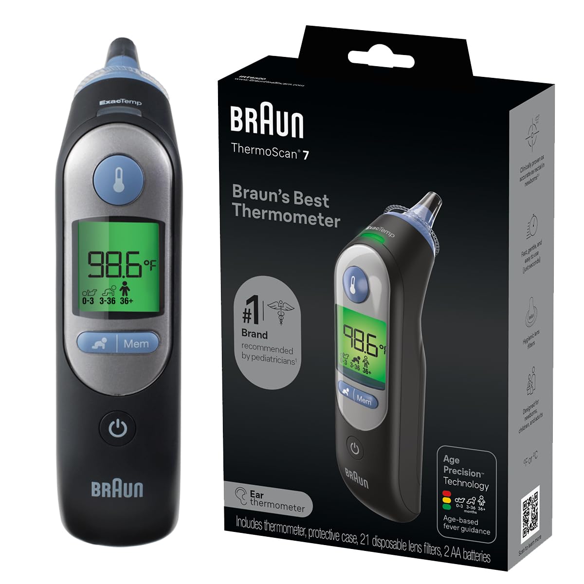 Braun ThermoScan 7 Digital Ear Thermometer for Adults, Babies & Infants | Age-Adjusted Fever Guidance Thermometer, No. 1 Brand Recommended by Pediatricians