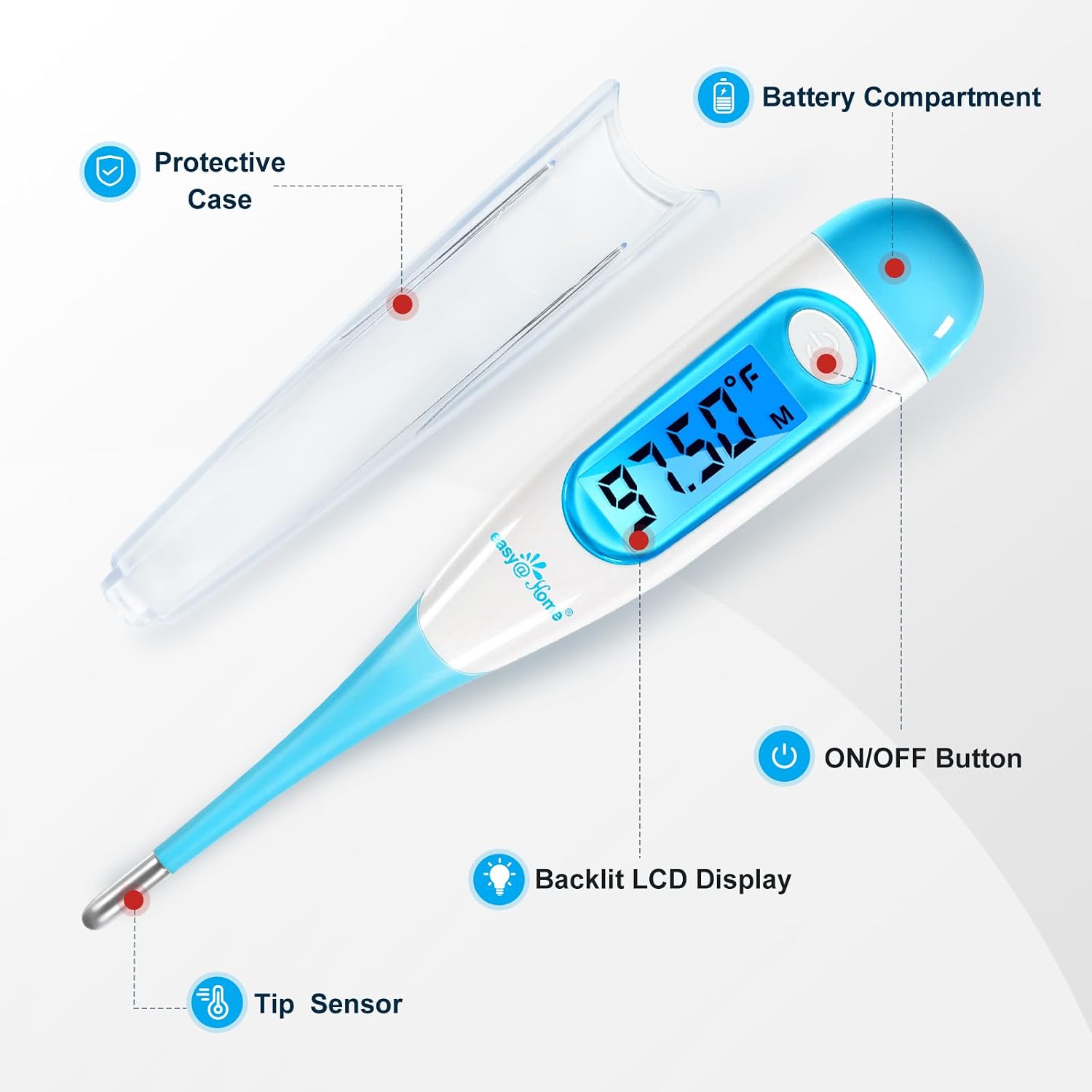 Easy@Home Digital Basal Thermometer for Ovulation: Backlight LCD Display 1/100th Degree High Precision BBT, Memory Recall, NOT Bluetooth Enabled – Scan Results with Premom Fertility Tracker App, Blue - Image 9