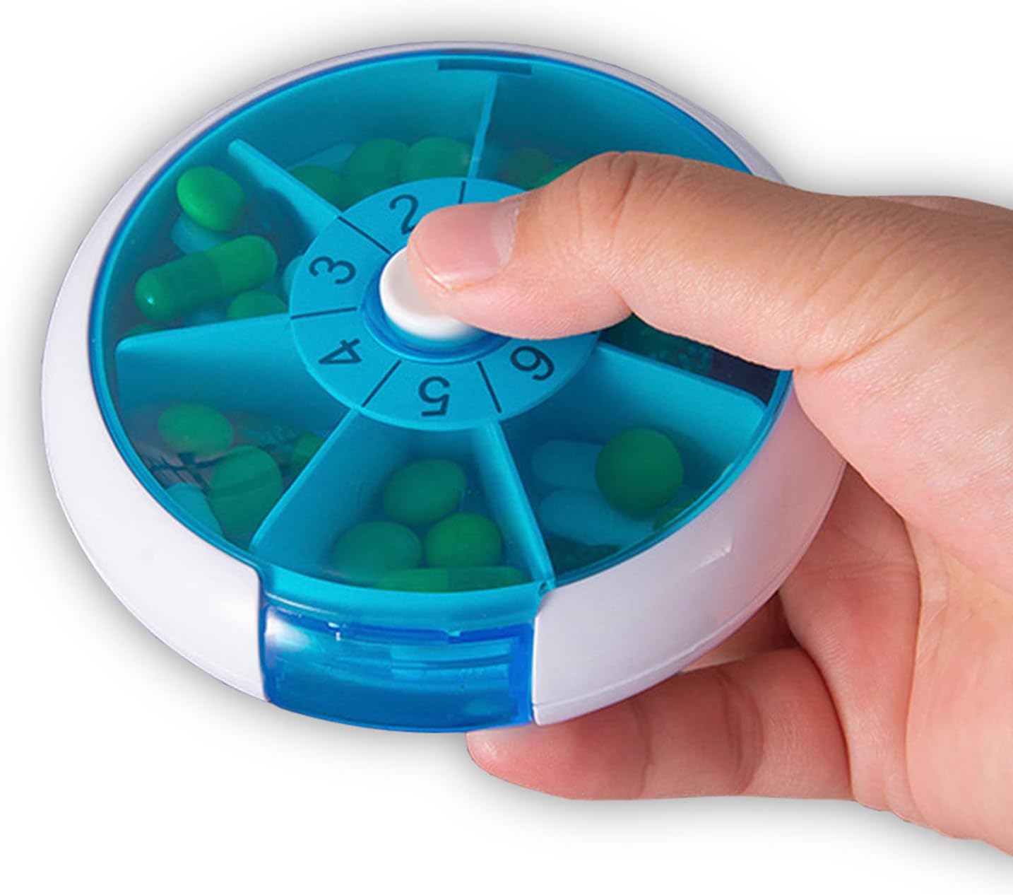 7 Day Rotary Pill Organizer One-Hand Open for Travel Vitamins & Meds | Compact Weekly Pill case for supplements & medication Daily slots with dates – no double doses Fits purse pocket or backpack - Image 4