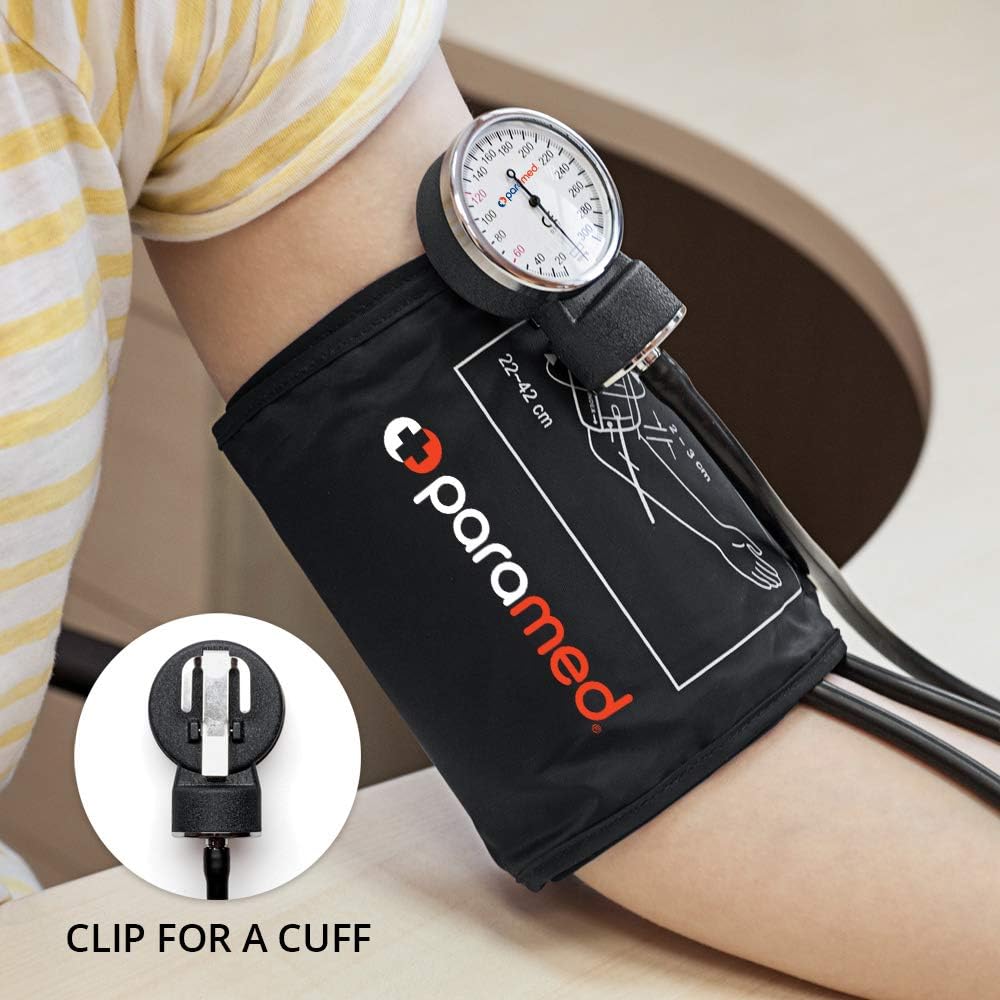 PARAMED Aneroid Sphygmomanometer – Manual Blood Pressure Cuff with Universal Cuff 8.7-16.5" and D-Ring – Carrying Case in the kit – Black – Stethoscope Not Included - Image 3