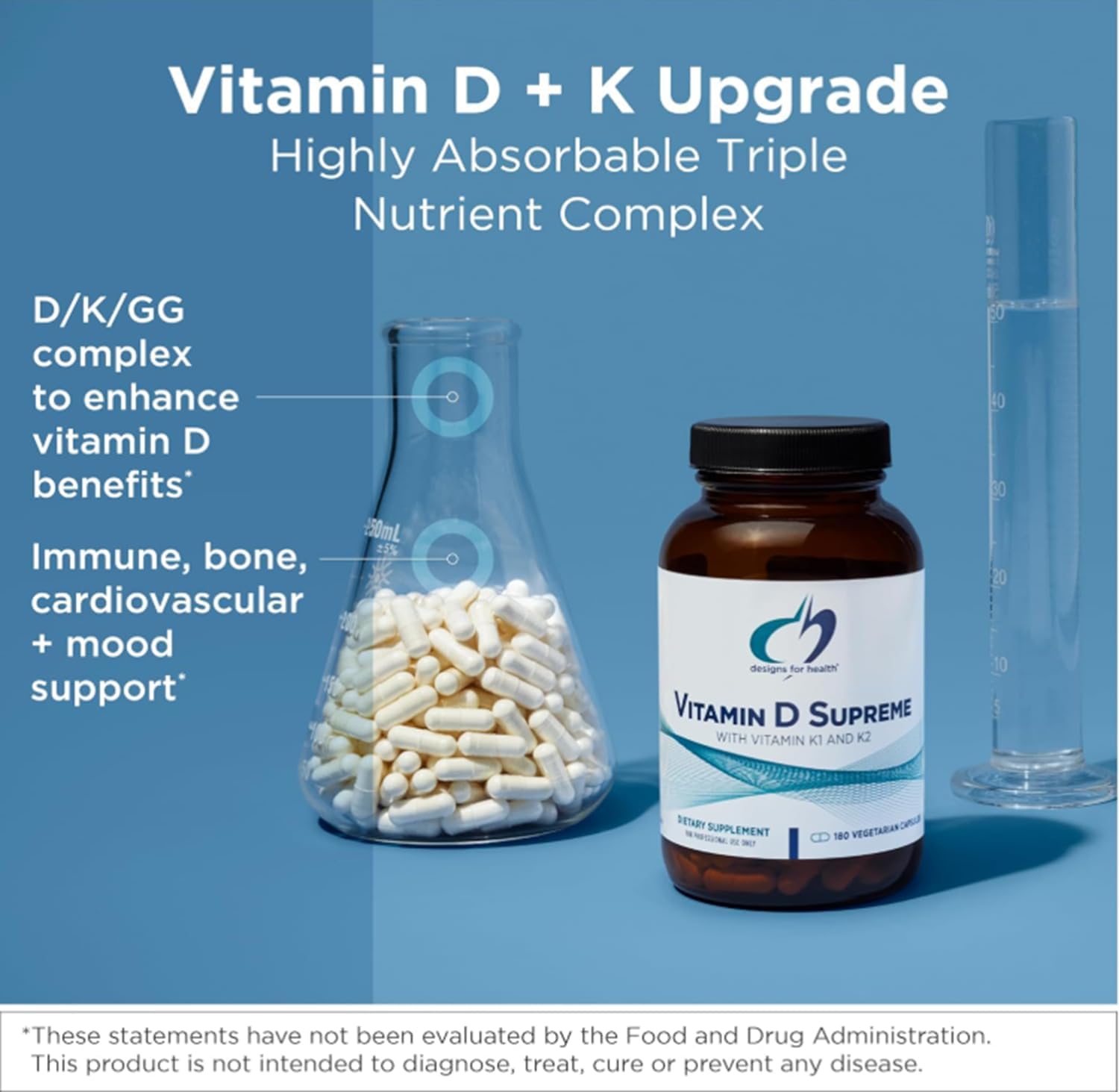 Designs for Health Vitamin D Supreme - Vitamin D 5000 IU with 2000mcg Vitamin K as MK4 for Bone Health, Heart Health, Mood & Immune Support - Vitamin D3 Enhanced with GG Supplement (60 Capsules) - Image 2