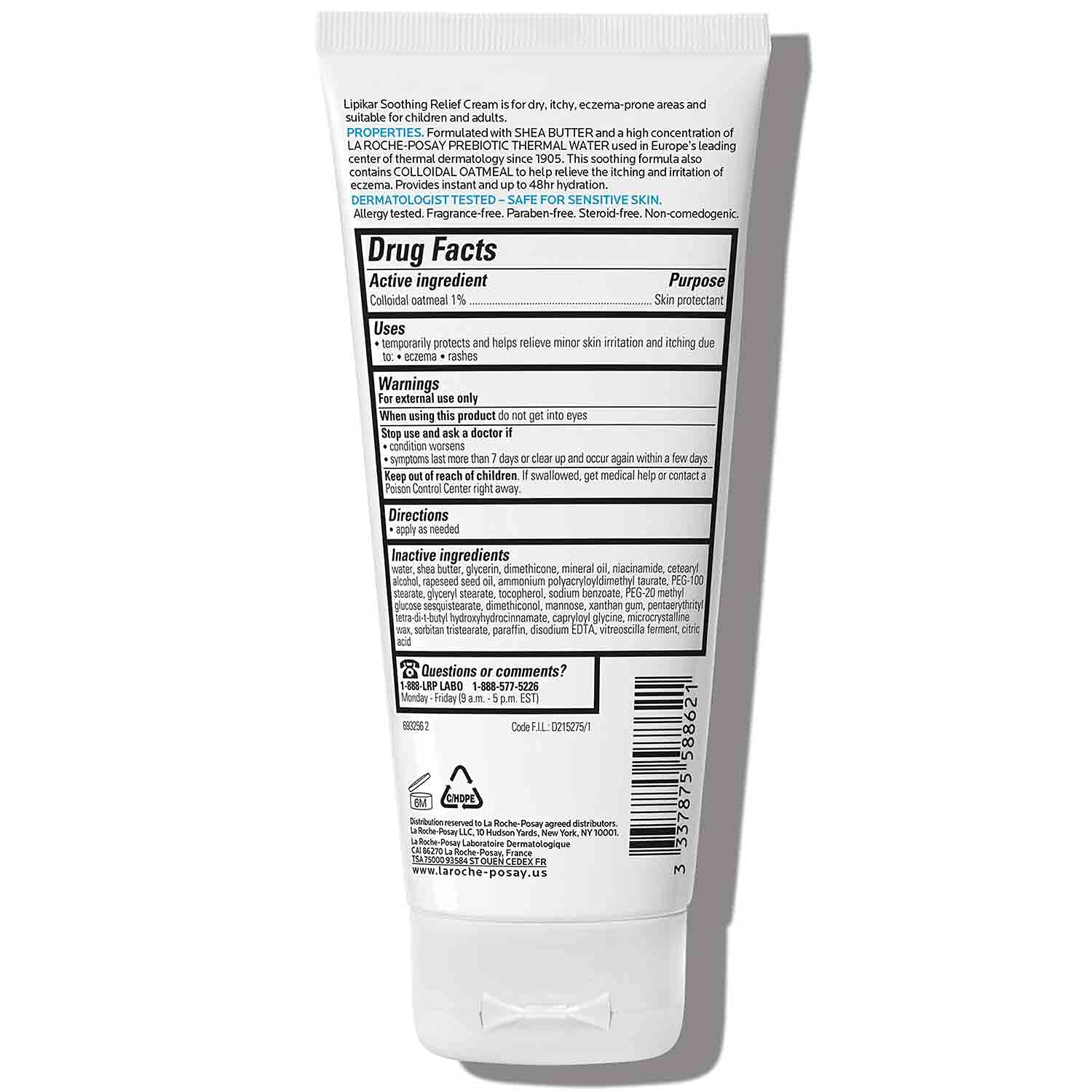 La Roche-Posay Lipikar Soothing Relief Eczema Cream, Sensitive Skin 6.8oz | Face & body lotion for eczema, dry, sensitive skin with colloidal oatmeal. Soothes and relieves irritation. - Image 2