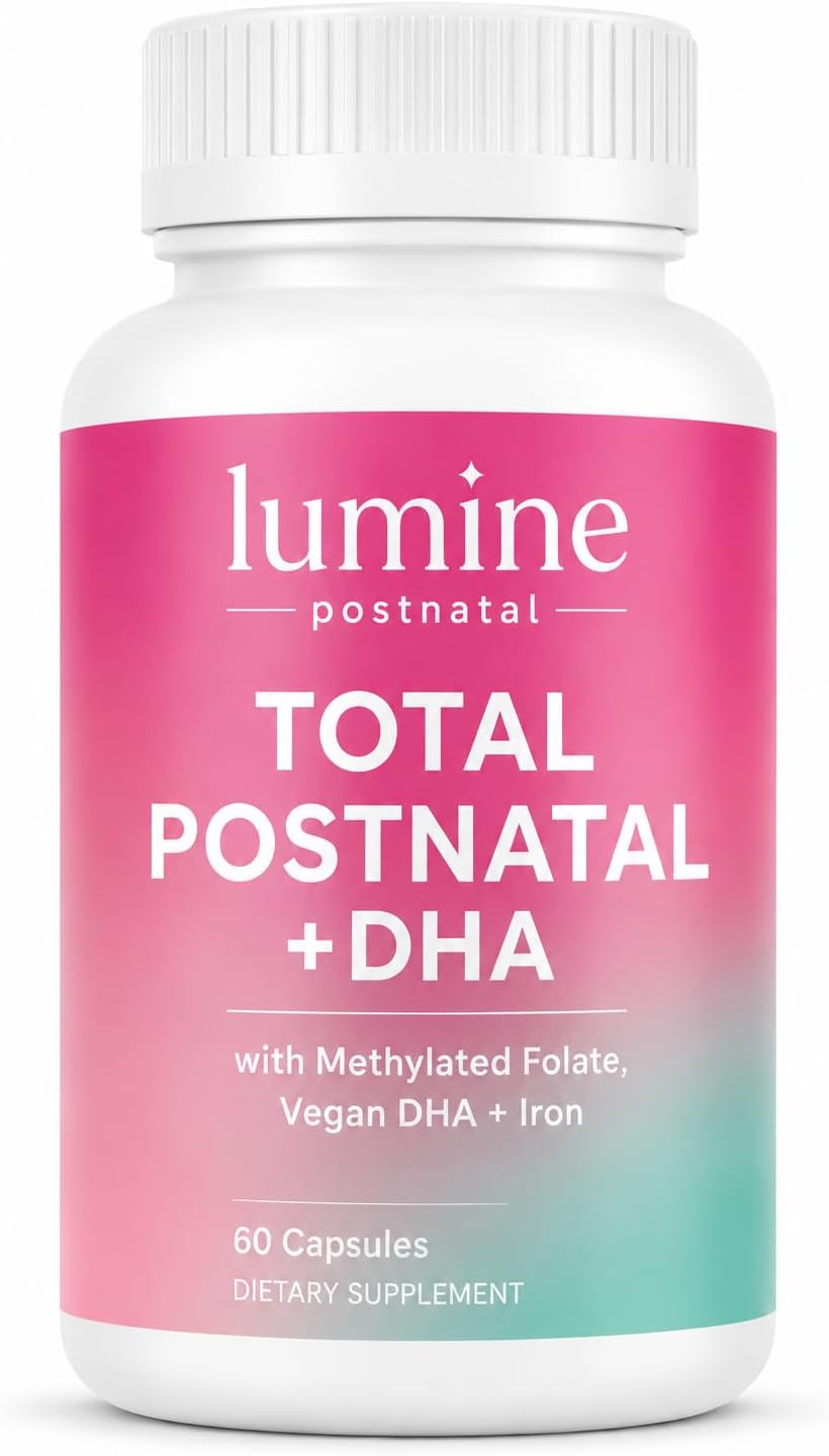 LUMINE Organics Postnatal Vitamins for Women 60 Capsules | Postnatal Nutrition with 20 Essential Nutrients, 200 mg Plant-Based DHA, Methylated Folate, Iron and Biotin for New Moms