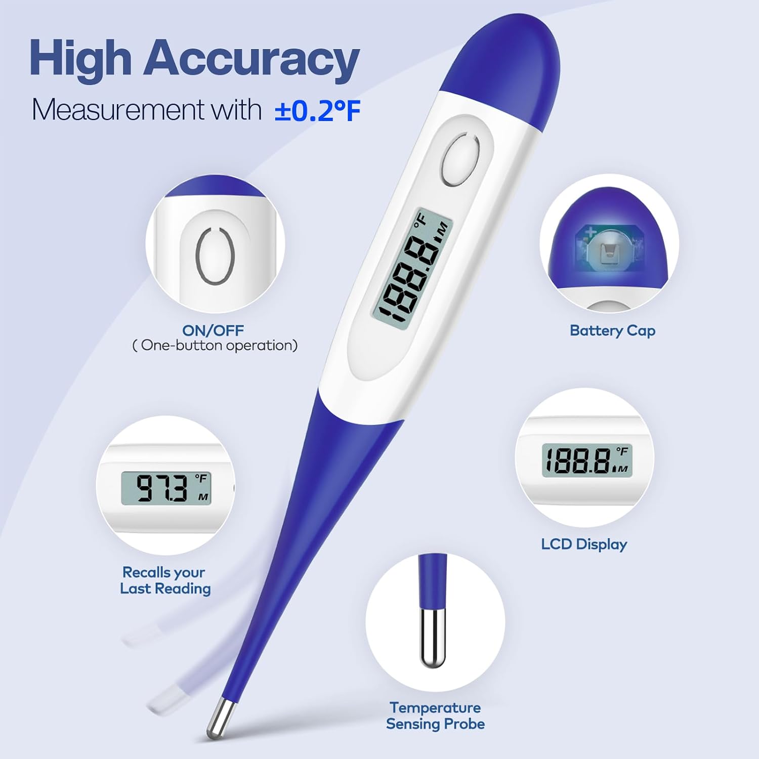 Boncare Digital Thermometer for Adults, Kids & Babies, Dark Blue | Accurate & Safe Oral and Rectal Thermometer with 10-Second Reading and Fever Alarm - Image 3