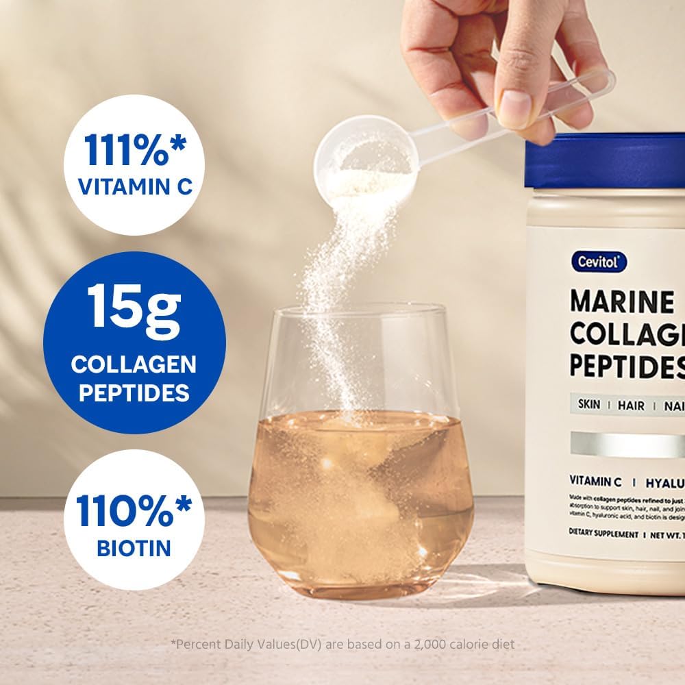 Marine Collagen Peptides - Hydrolyzed Ultra-fine Collagen Powder for Women & Men, Hyaluronic Acid, Biotin, Vitamin C, for Skin, Hair, Nails, Joints, Non-GMO, Unflavored, Easily Dissolved, 16oz - Image 6