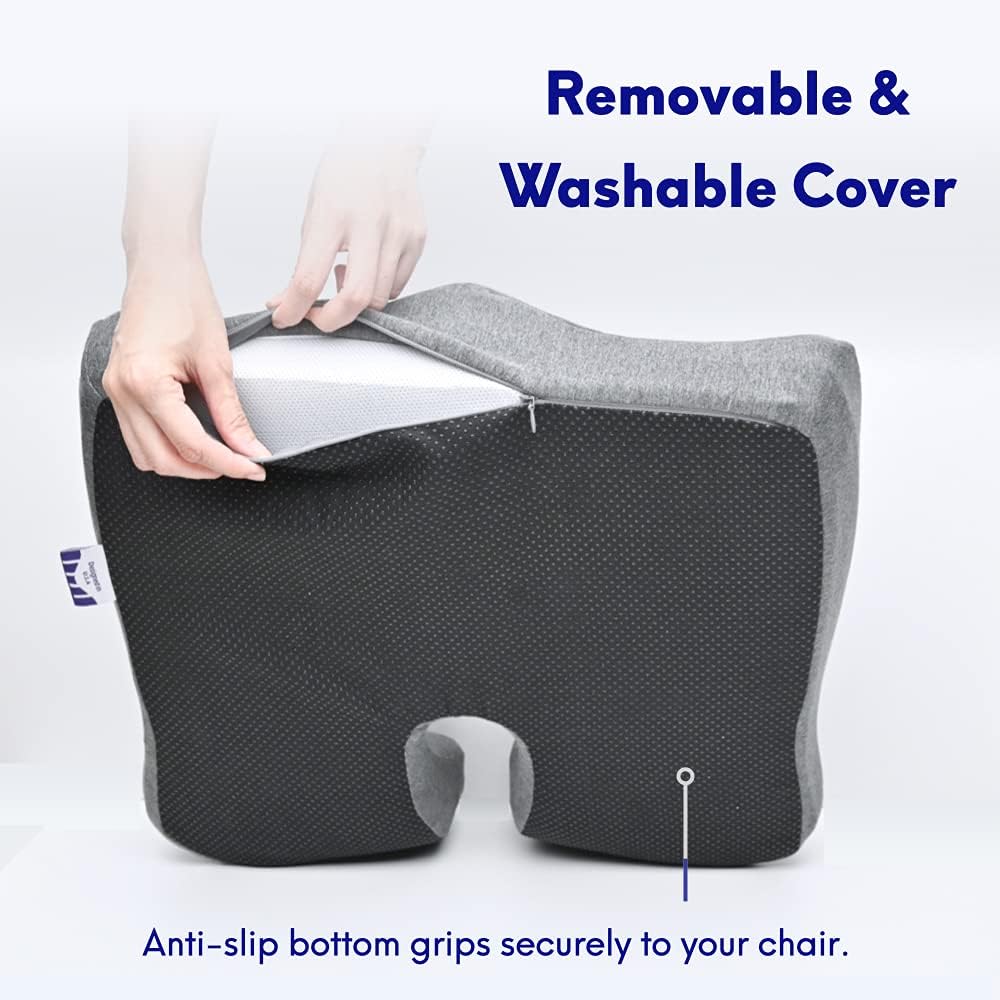 Cushion Lab Patented Pressure Relief Seat Cushion for Long Sitting Hours on Office & Home Chair - Extra-Dense Memory Foam for Soft Support. Car Pad for Hip, Tailbone, Coccyx, Sciatica - Black - Image 6