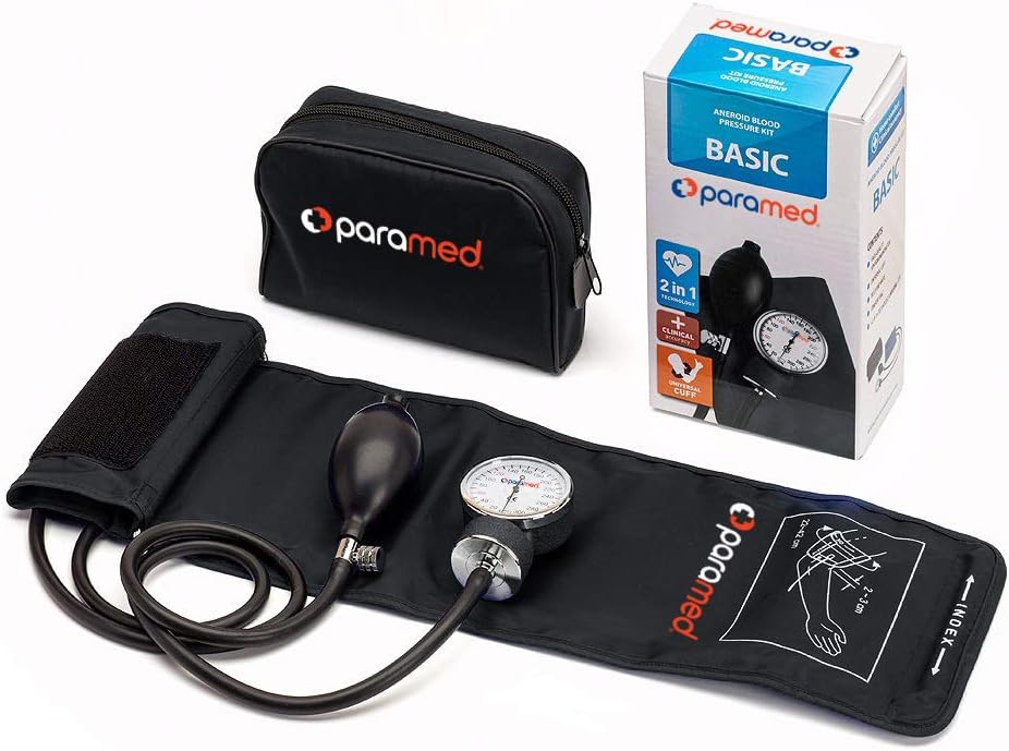 PARAMED Aneroid Sphygmomanometer – Manual Blood Pressure Cuff with Universal Cuff 8.7-16.5" and D-Ring – Carrying Case in the kit – Black – Stethoscope Not Included - Image 4