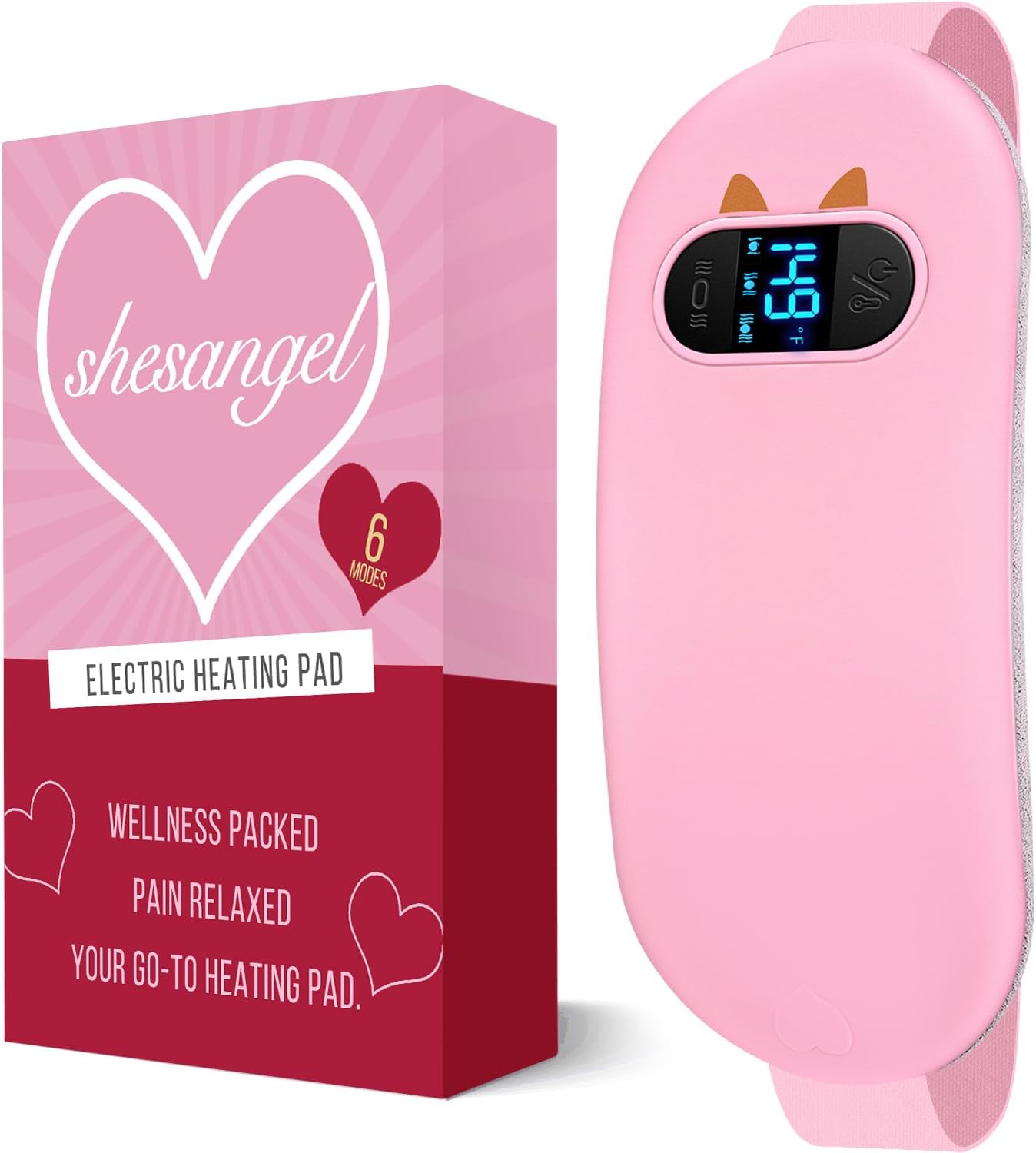 Portable Heating Pad for Period Cramps: 6 Heat Levels and 6 Massage Modes | Cordless Electric 3s Fast Heating Belly Wrap Belt for Menstrual, Back Pain Relief - A Gift for Women Girls Her