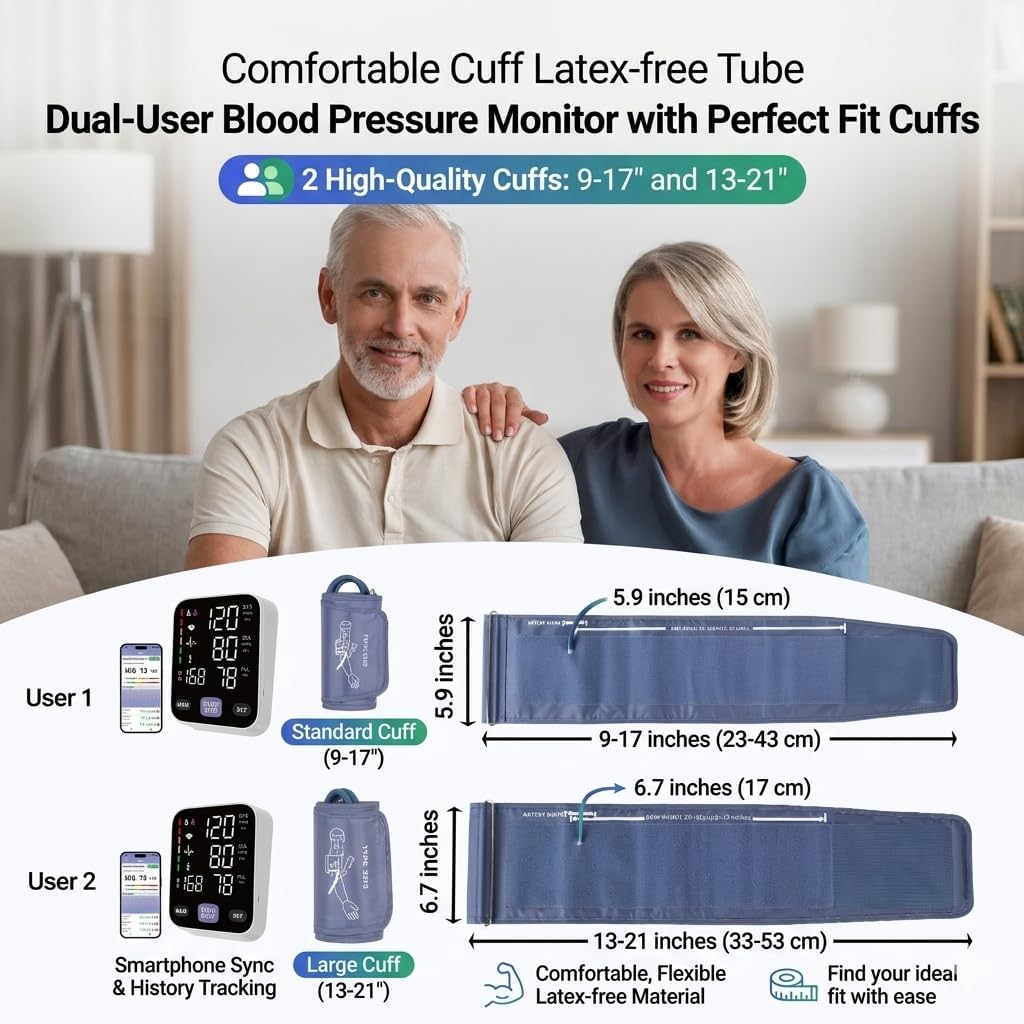 Upper Arm Blood Pressure Monitor for Home Use 17" Large & 21" XL Extra Large Cuff Big arm, Free APP Bluetooth Sync Apple Health Track Google Fit, Large Display Smart BP Machine for Seniors - Image 4
