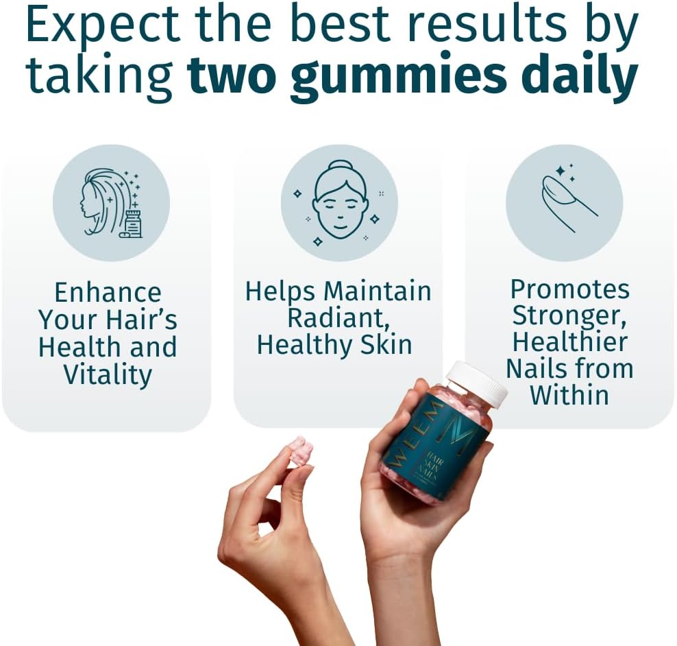 WEEM Hair Skin and Nails Gummies - Supports Healthy Hair - Vegan biotin Vitamins for Women & Men Supports Faster Hair Growth, Stronger Nails, Healthy Skin, Extra Strength (1) - Image 2