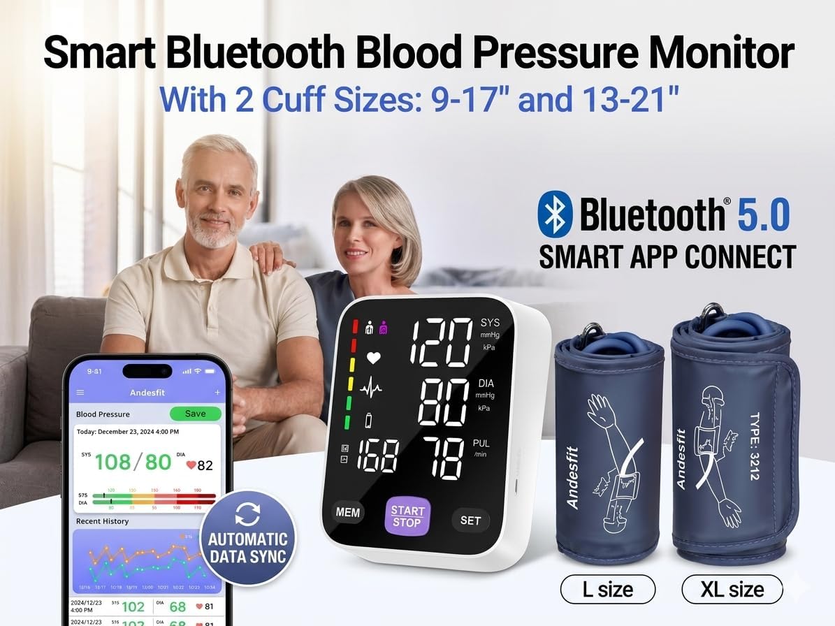 Upper Arm Blood Pressure Monitor for Home Use 17" Large & 21" XL Extra Large Cuff Big arm, Free APP Bluetooth Sync Apple Health Track Google Fit, Large Display Smart BP Machine for Seniors - Image 2