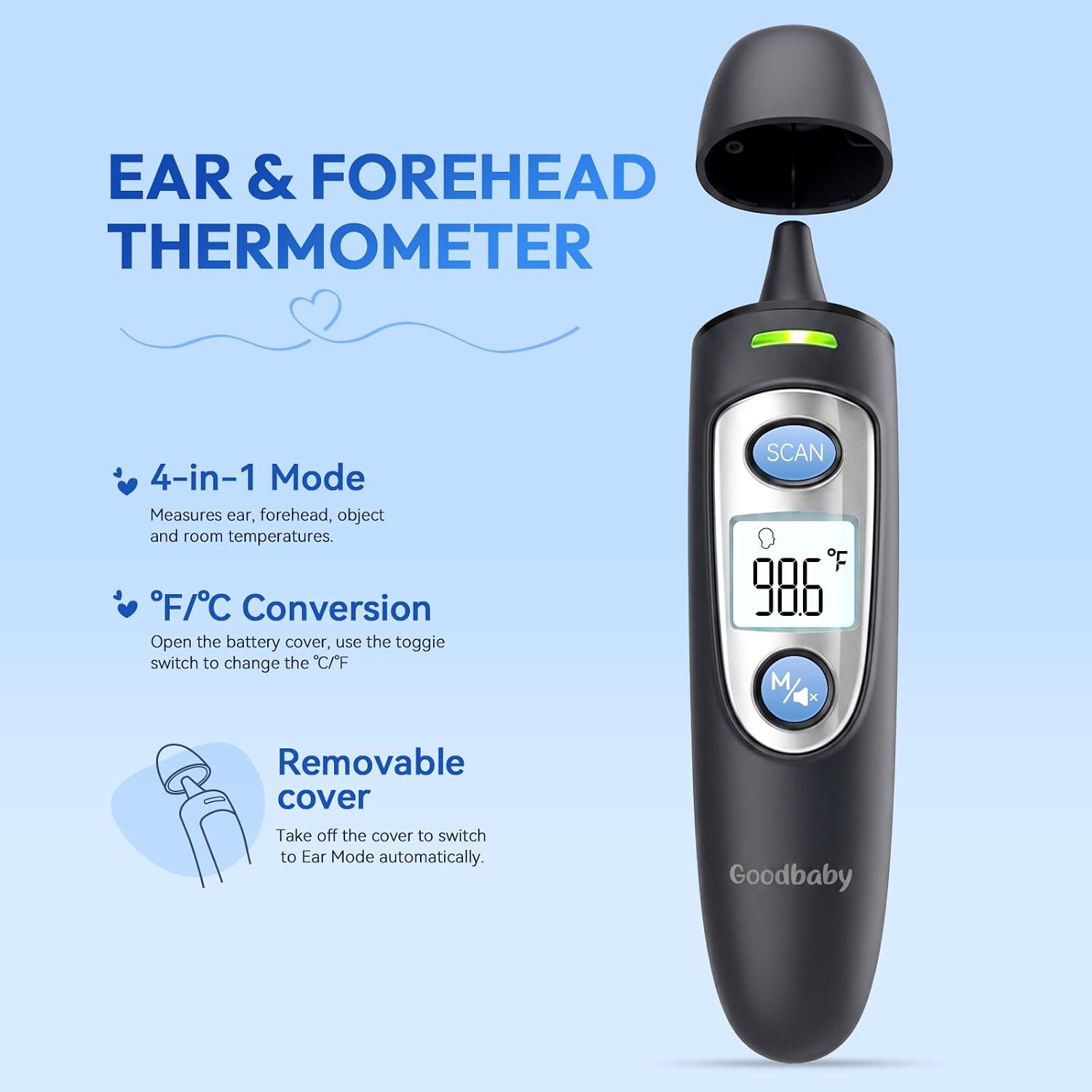 Ear and Forehead Thermometer for Adults & Kids, 1s Accurate Result (Black) | Fever Alarm - Image 3