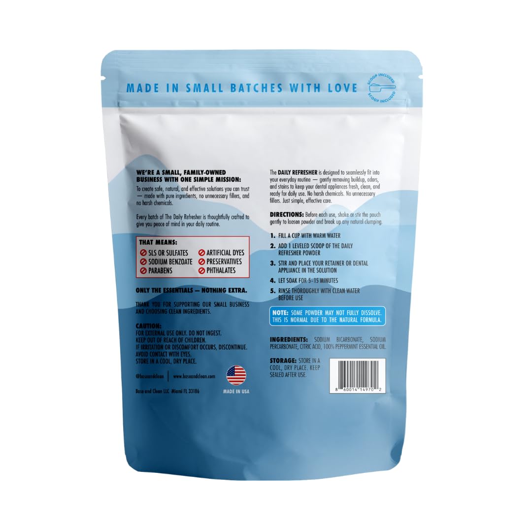 Base & Clean – The Daily Refresher™ | 100% Natural Retainer & Aligner Cleaner Powder | For Daily Use | 4 Month Supply | No Harsh Chemicals or Wrappers | Made in USA | NO Persulfate - Image 2