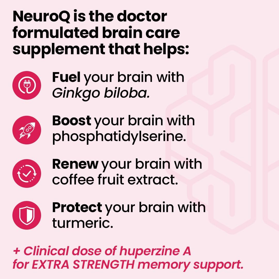 NeuroQ Memory & Focus Extra Strength - Boosts Cognitive Performance & Brain Function - Supports Neuroprotection & Concentration - Huperzine A, Gotu Kola, Ginkgo, Coffee Fruit & Propolis - 60 Capsules - Image 2